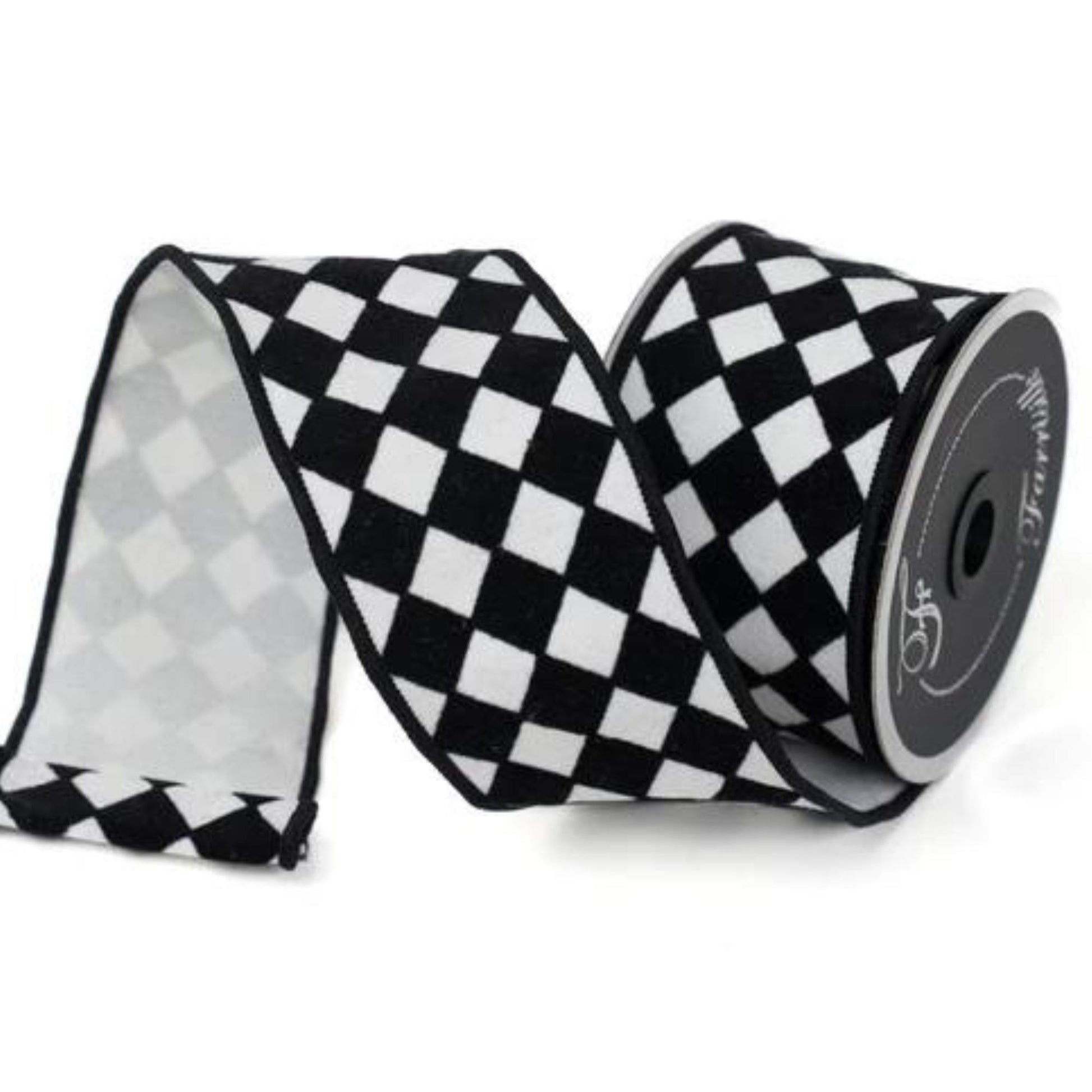 2.5" Black and White Retro Harlequin Ribbon, Farrisilk Ribbon