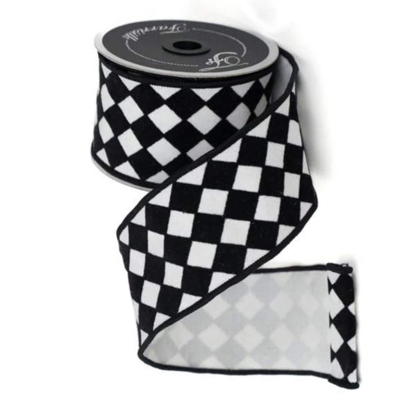 2.5" Black and White Retro Harlequin Ribbon, Farrisilk Ribbon