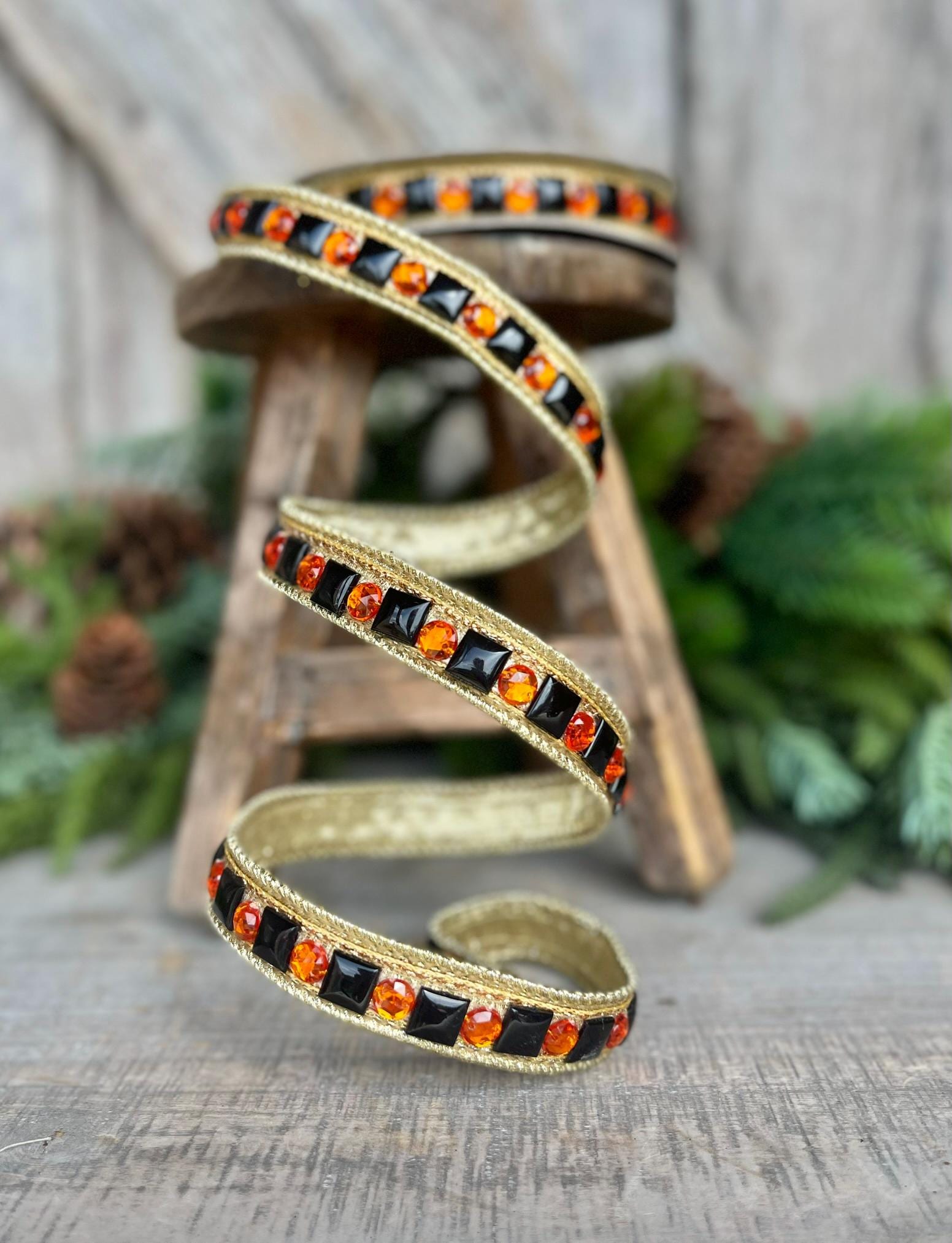 3/4" Halloween Garland Ribbon, Halloween Jeweled Ribbon