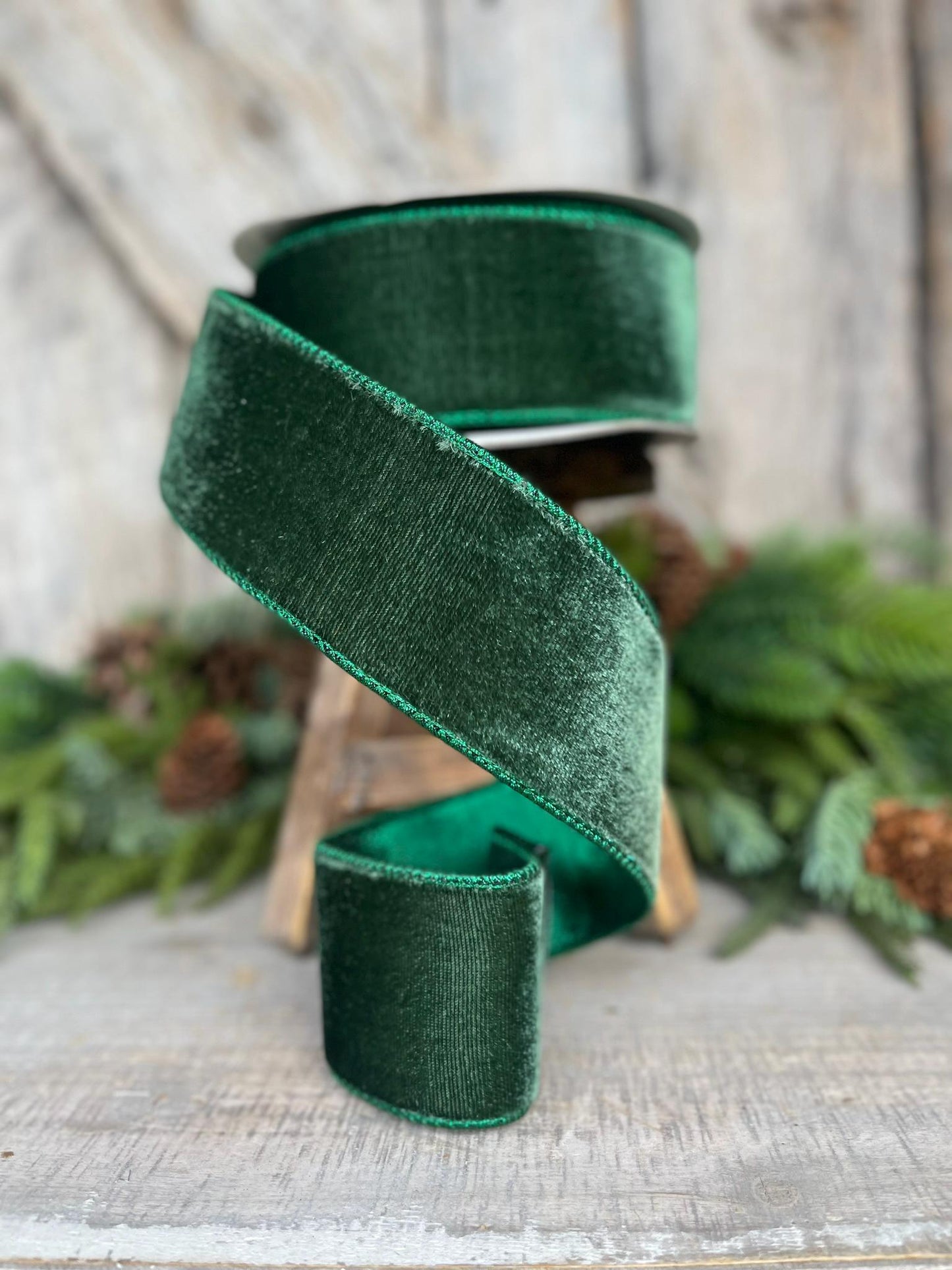 2.5" Dark Pine Velvet Ribbon, Farrisilk Ribbon, Green Velvet Ribbon, Dark Green Ribbon, Christmas Ribbon, velvet ribbon, RV002-38