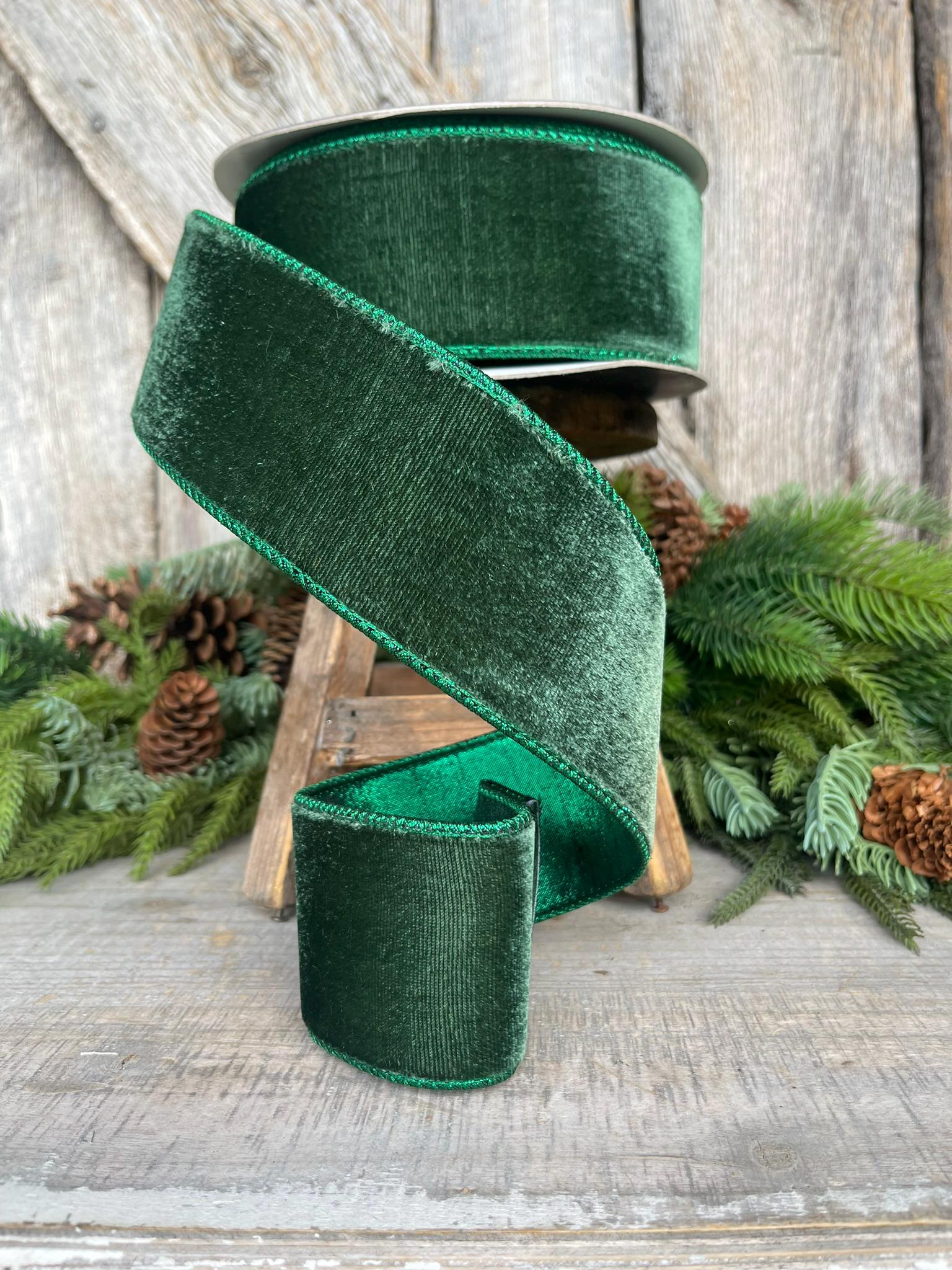 2.5" Dark Pine Velvet Ribbon, Farrisilk Ribbon, Green Velvet Ribbon, Dark Green Ribbon, Christmas Ribbon, velvet ribbon, RV002-38