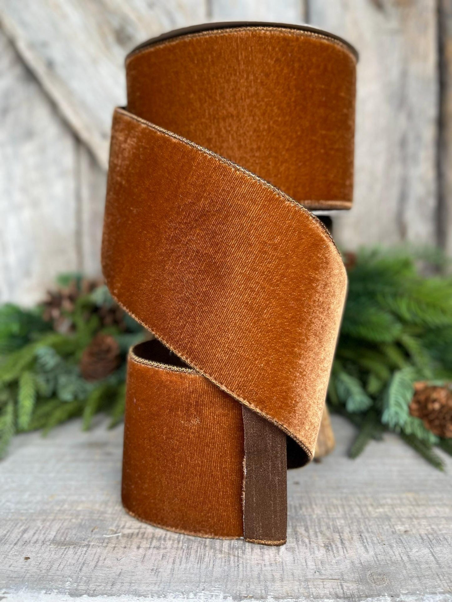 4” Pecan Brown Velvet Ribbon, Farrisilk ribbon