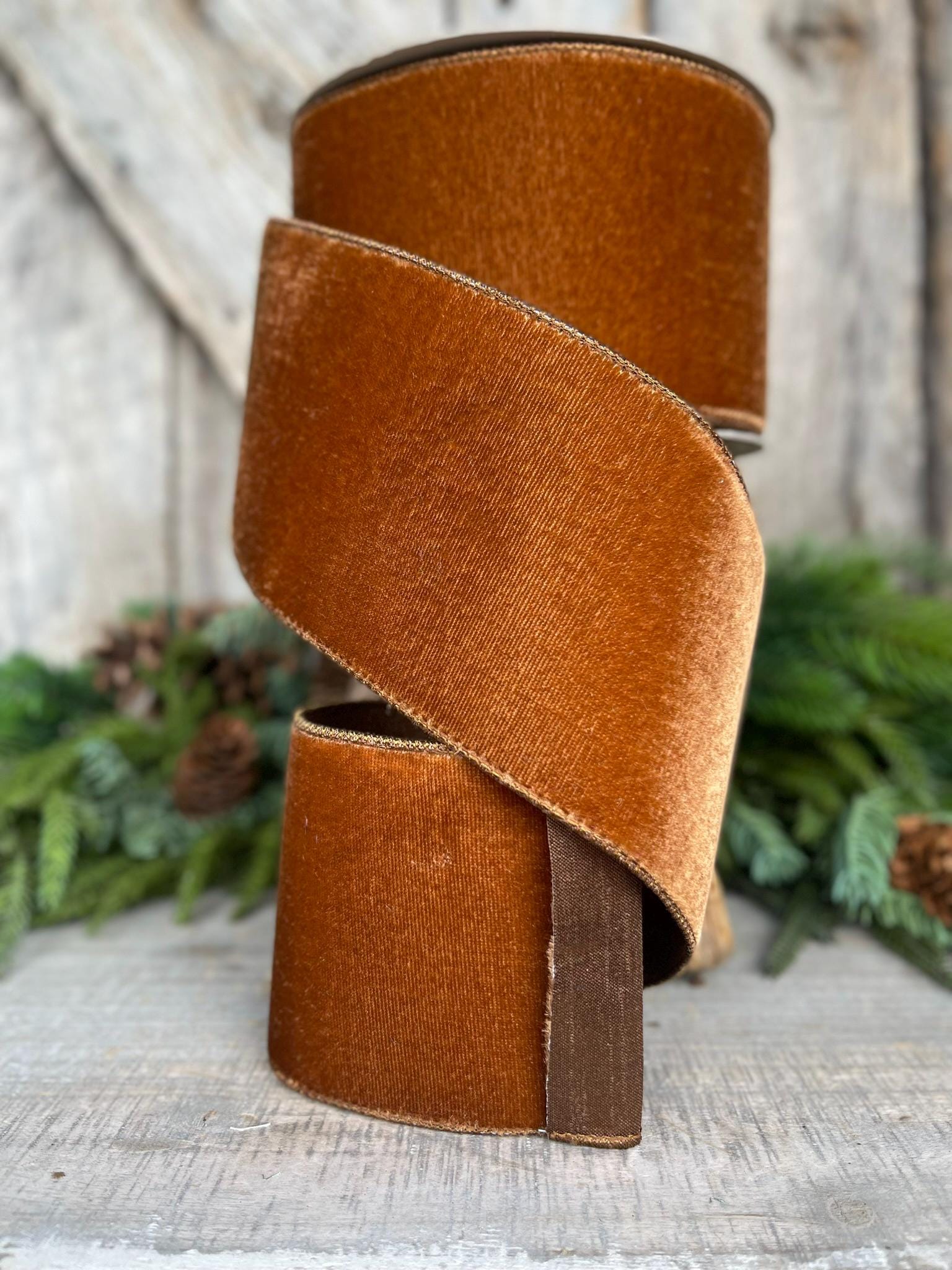 4” Pecan Brown Velvet Ribbon, Farrisilk ribbon