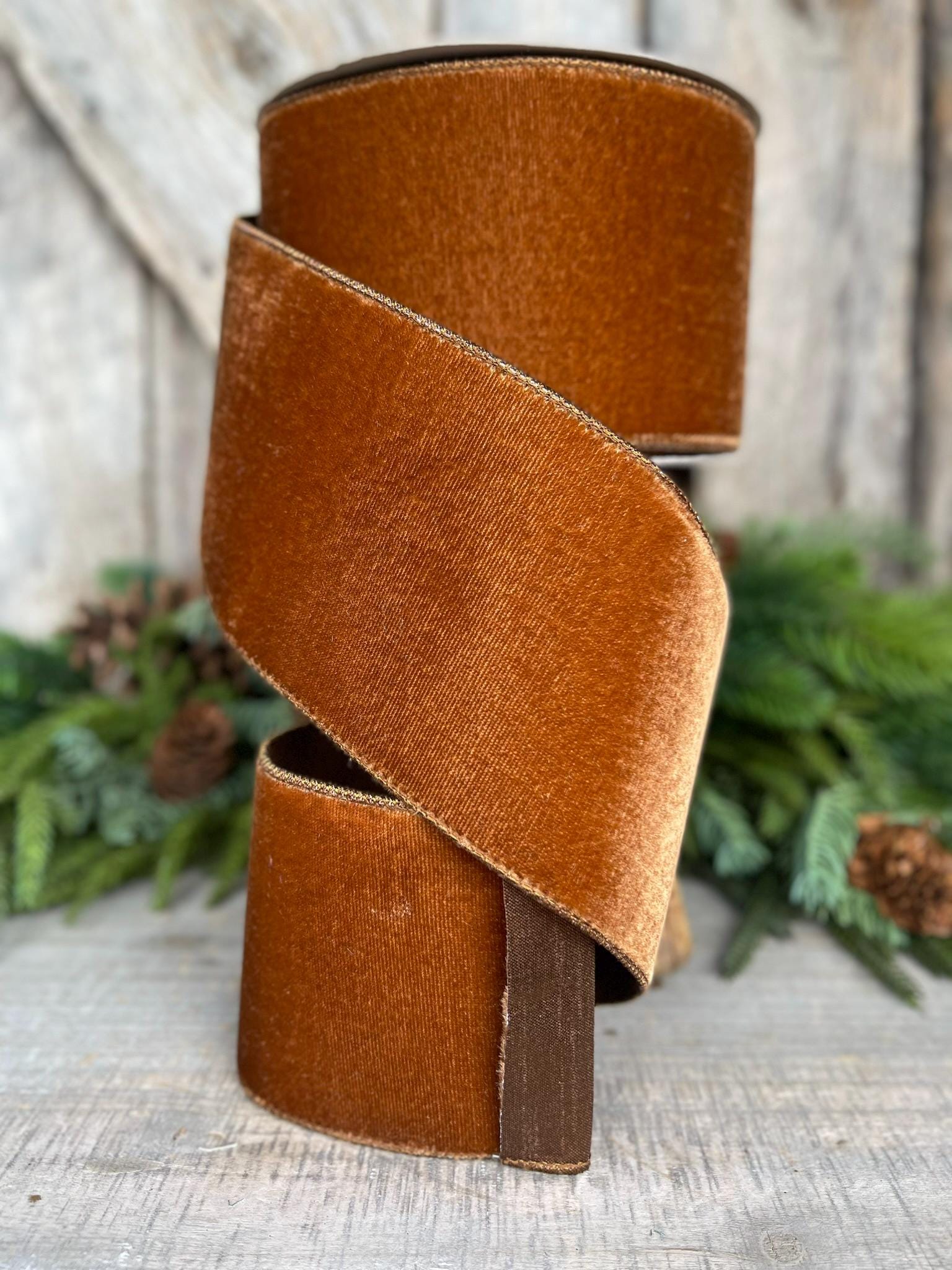 4” Pecan Brown Velvet Ribbon, Farrisilk ribbon