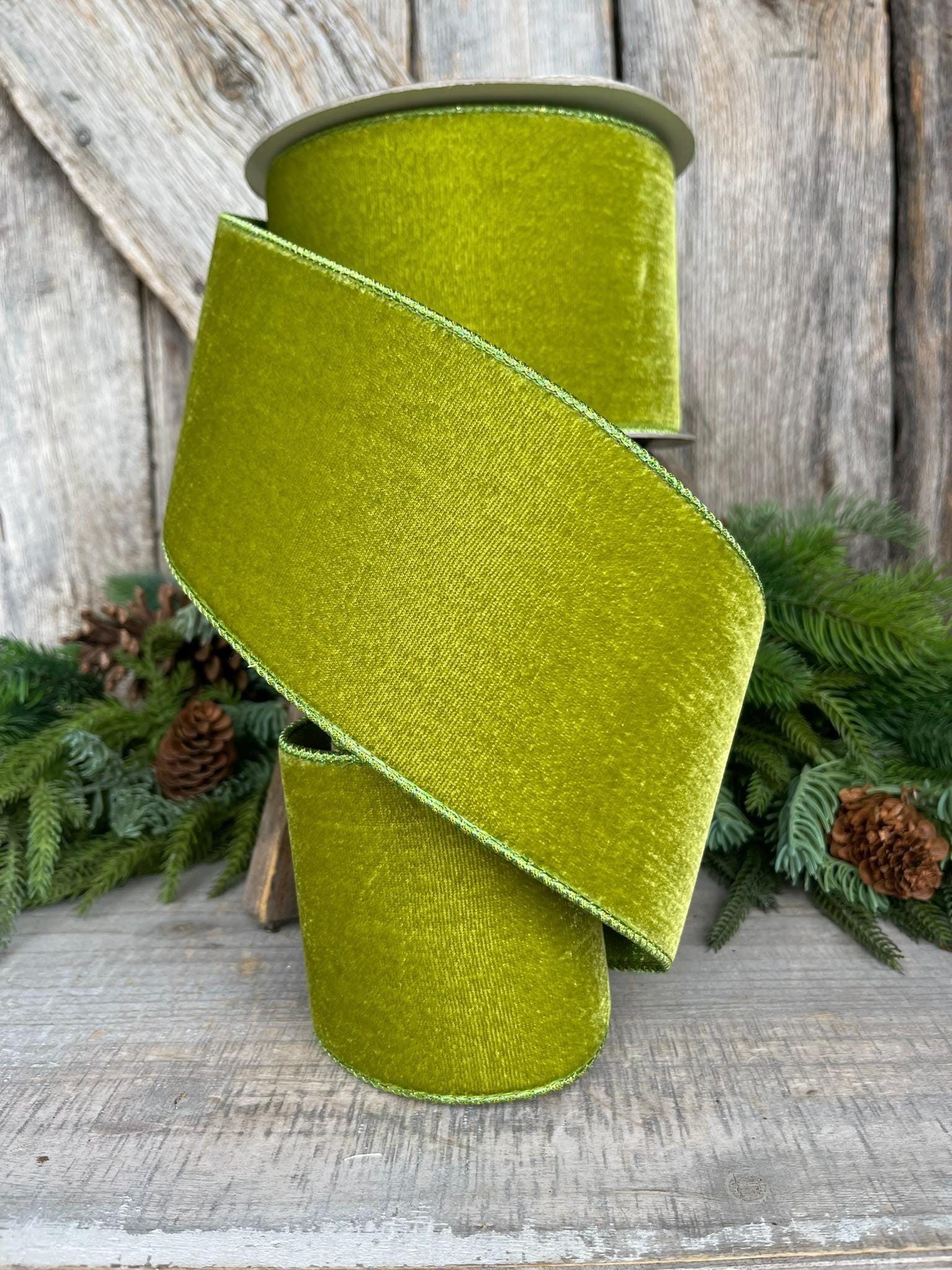 4" Lime Green Velvet Ribbon, Farrisilk Ribbon