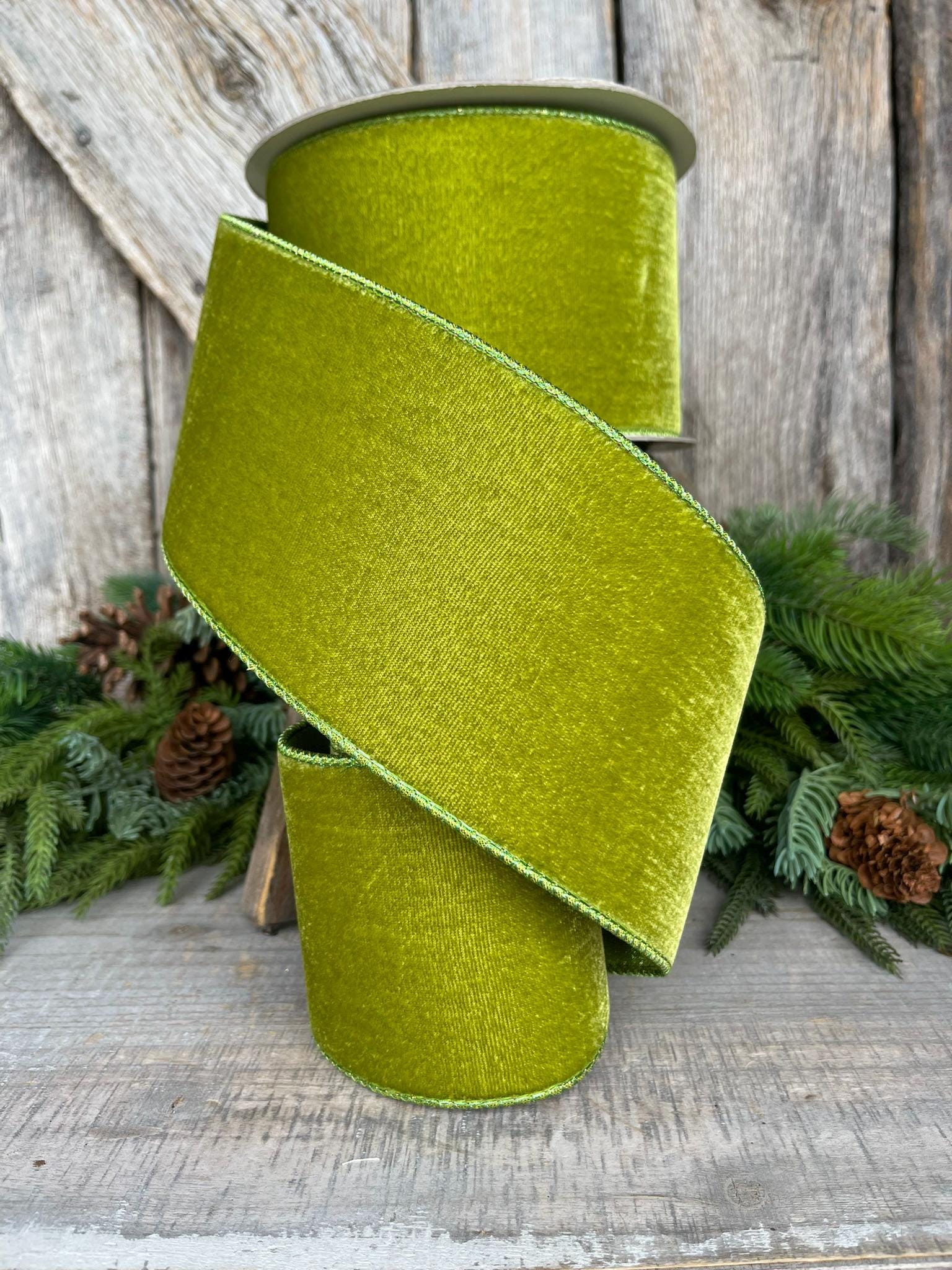 4" Lime Green Velvet Ribbon, Farrisilk Ribbon