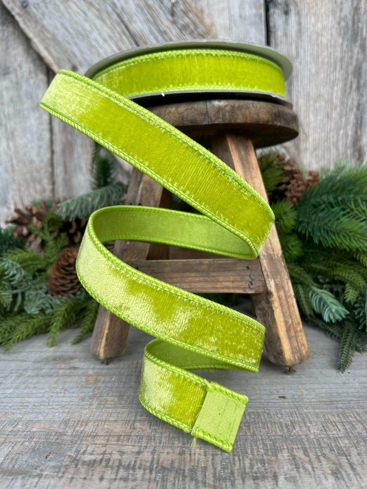 1" Apple Green Velvet Ribbon, Farrisilk Ribbon, Velvet RIbbon, Halloween Ribbon, Christmas RIbbon, Lime Green Velvet Ribbon, RG008-69