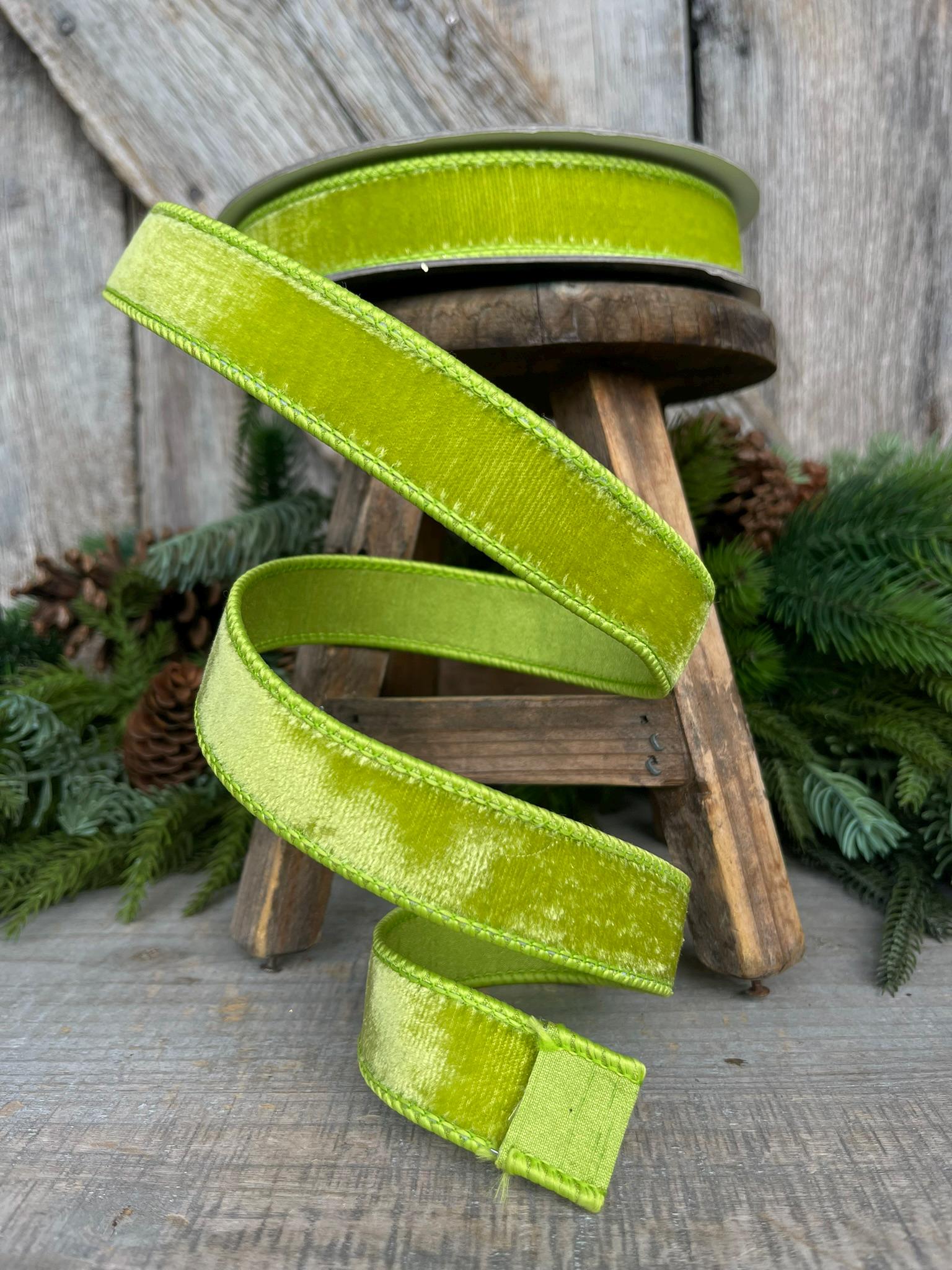 1" Apple Green Velvet Ribbon, Farrisilk Ribbon, Velvet RIbbon, Halloween Ribbon, Christmas RIbbon, Lime Green Velvet Ribbon, RG008-69