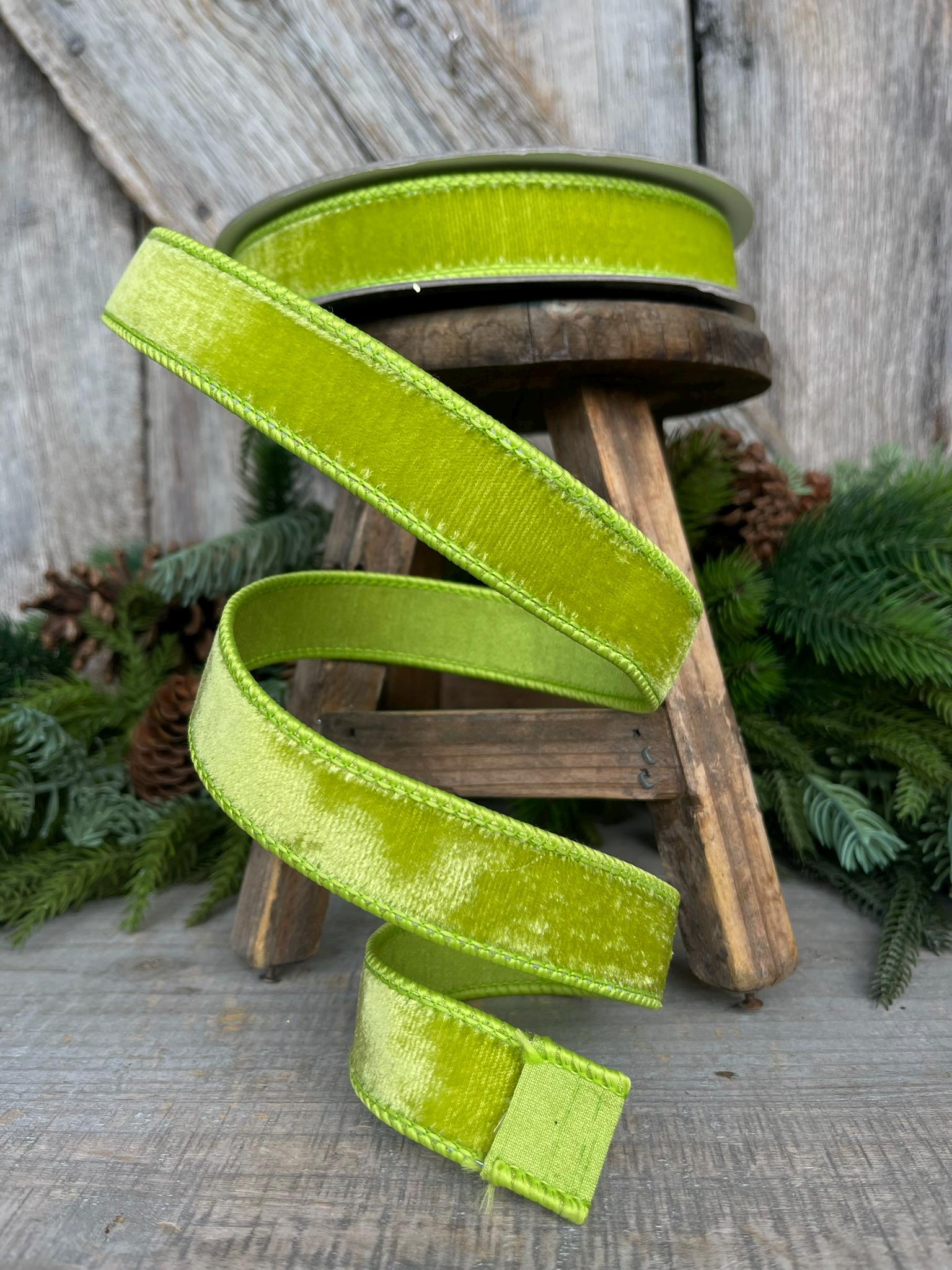 1" Apple Green Velvet Ribbon, Farrisilk Ribbon, Velvet RIbbon, Halloween Ribbon, Christmas RIbbon, Lime Green Velvet Ribbon, RG008-69