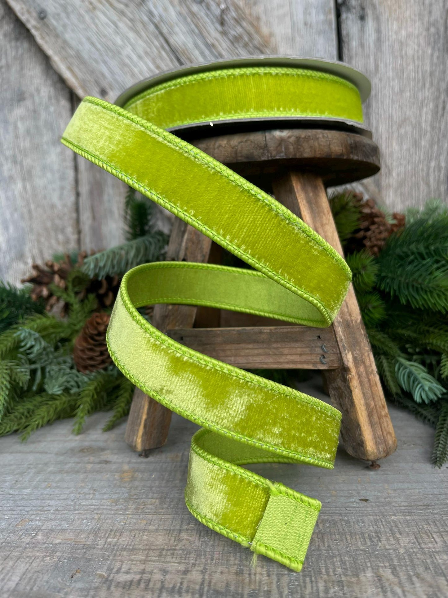 1" Apple Green Velvet Ribbon, Farrisilk Ribbon, Velvet RIbbon, Halloween Ribbon, Christmas RIbbon, Lime Green Velvet Ribbon, RG008-69