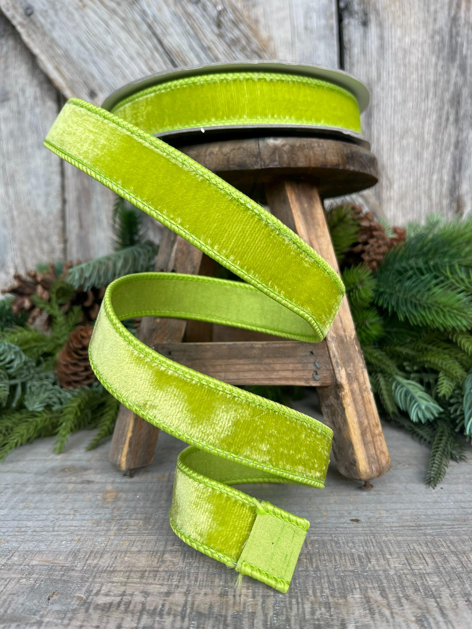 1" Apple Green Velvet Ribbon, Farrisilk Ribbon, Velvet RIbbon, Halloween Ribbon, Christmas RIbbon, Lime Green Velvet Ribbon, RG008-69