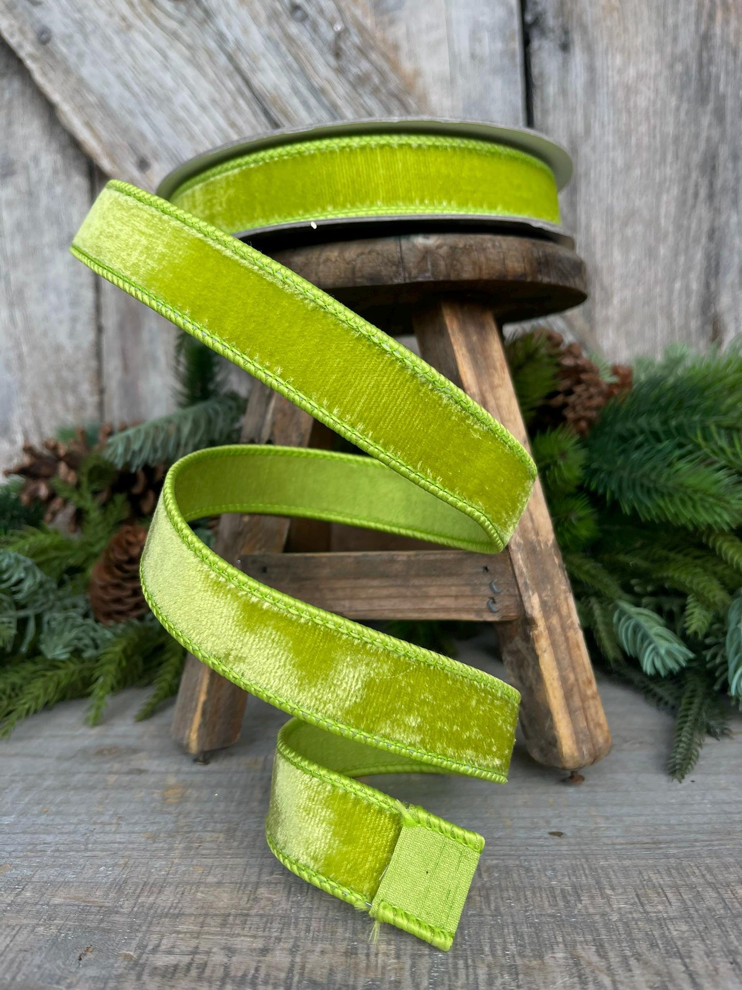 1" Apple Green Velvet Ribbon, Farrisilk Ribbon, Velvet RIbbon, Halloween Ribbon, Christmas RIbbon, Lime Green Velvet Ribbon, RG008-69