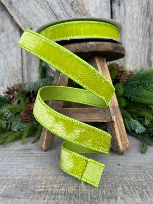 1" Apple Green Velvet Ribbon, Farrisilk Ribbon