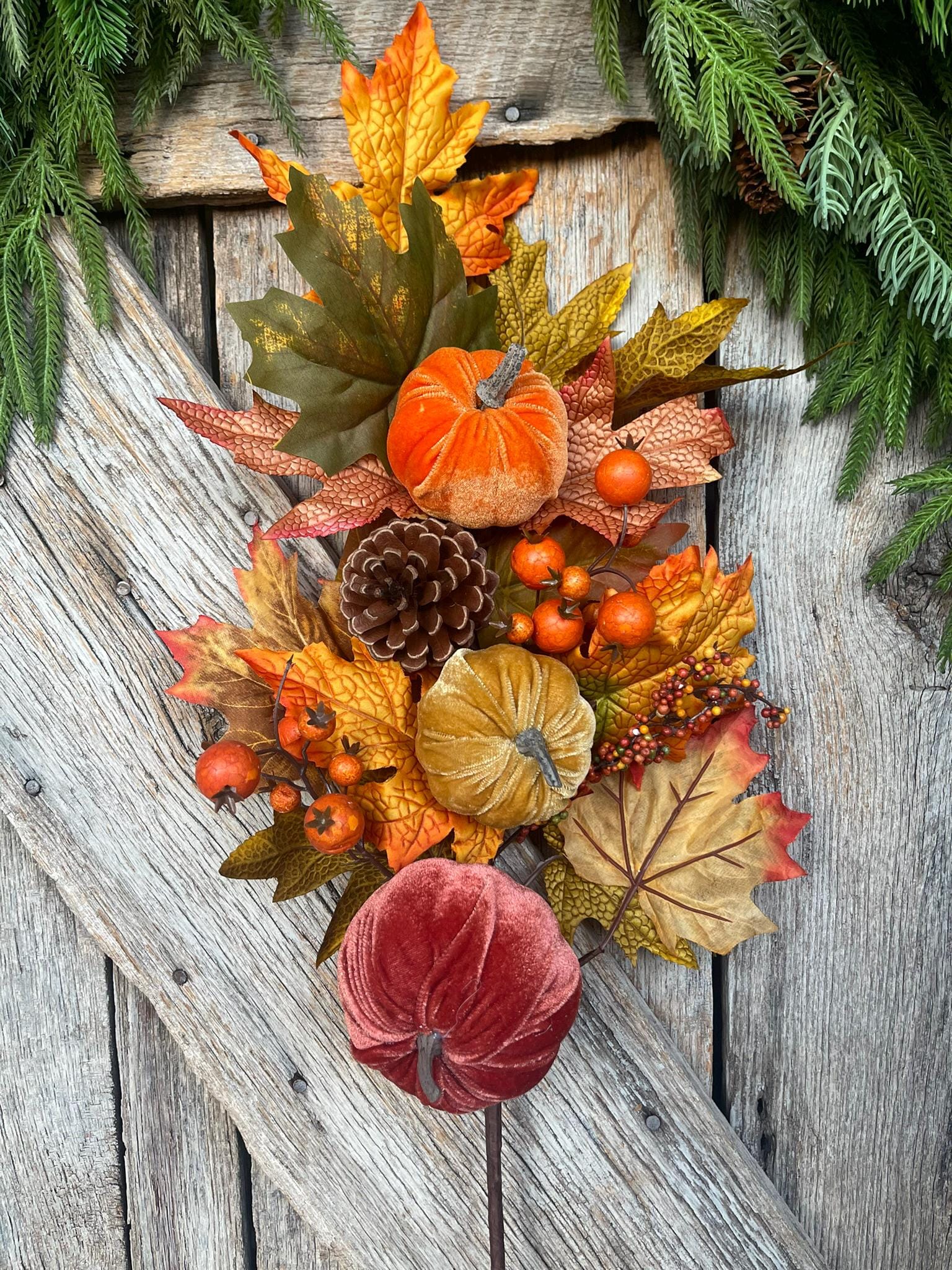 30" Maple Pumpkin Pinecone Floral, Fall Florals