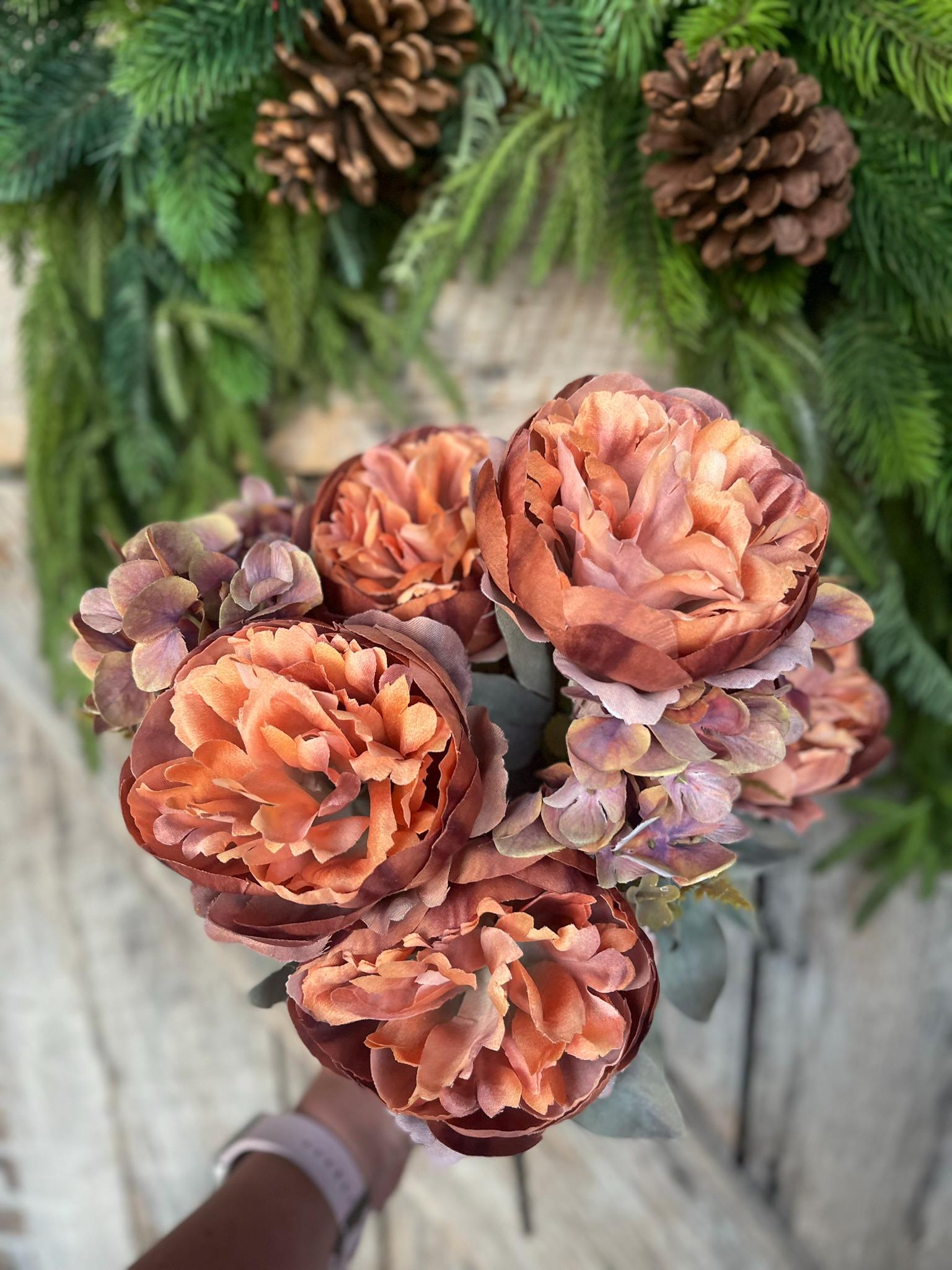 19" Fall Peony Hydrangea Bush, Brown Peony Bush