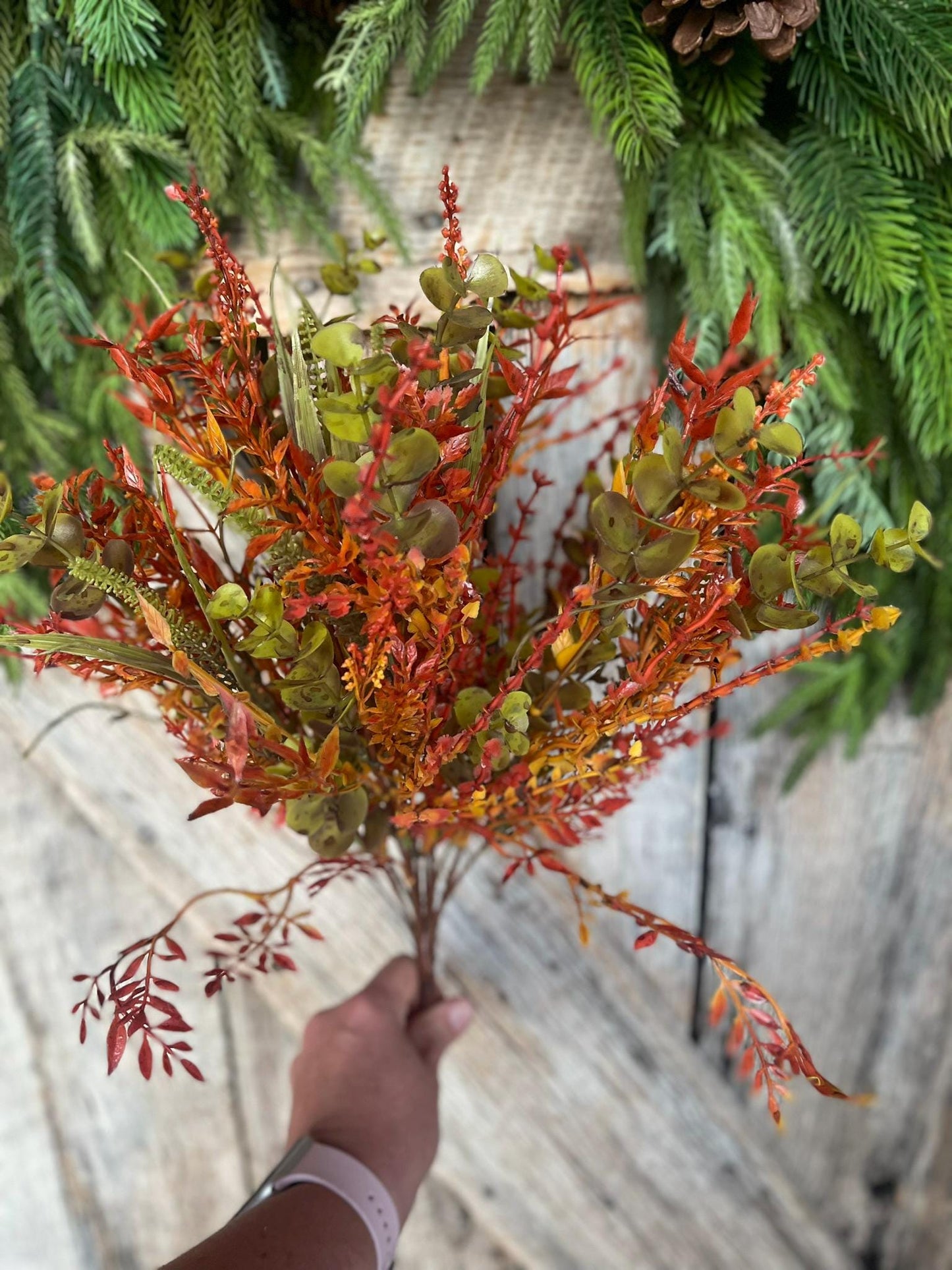 17.5" Fall Greenery Bush, Autum Plastic Greenery Bush, Wreath Filler, Fall bush, orange autumn greenery, wreath supply, Craft Supply, 84341