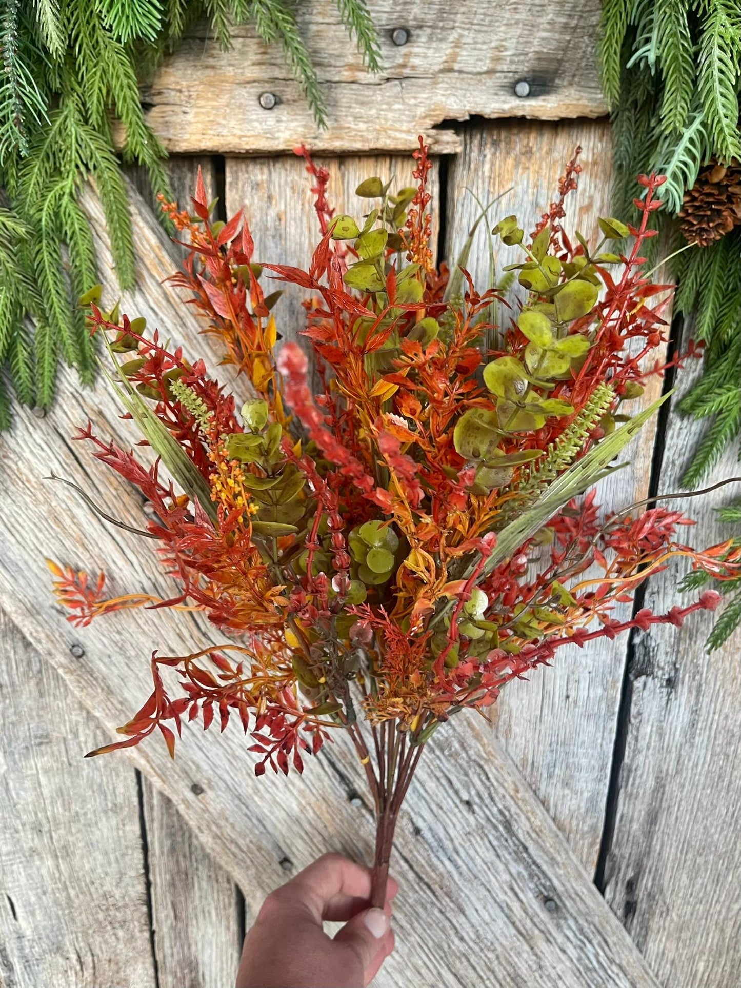 17.5" Fall Greenery Bush, Autum Plastic Greenery Bush, Wreath Filler, Fall bush, orange autumn greenery, wreath supply, Craft Supply, 84341