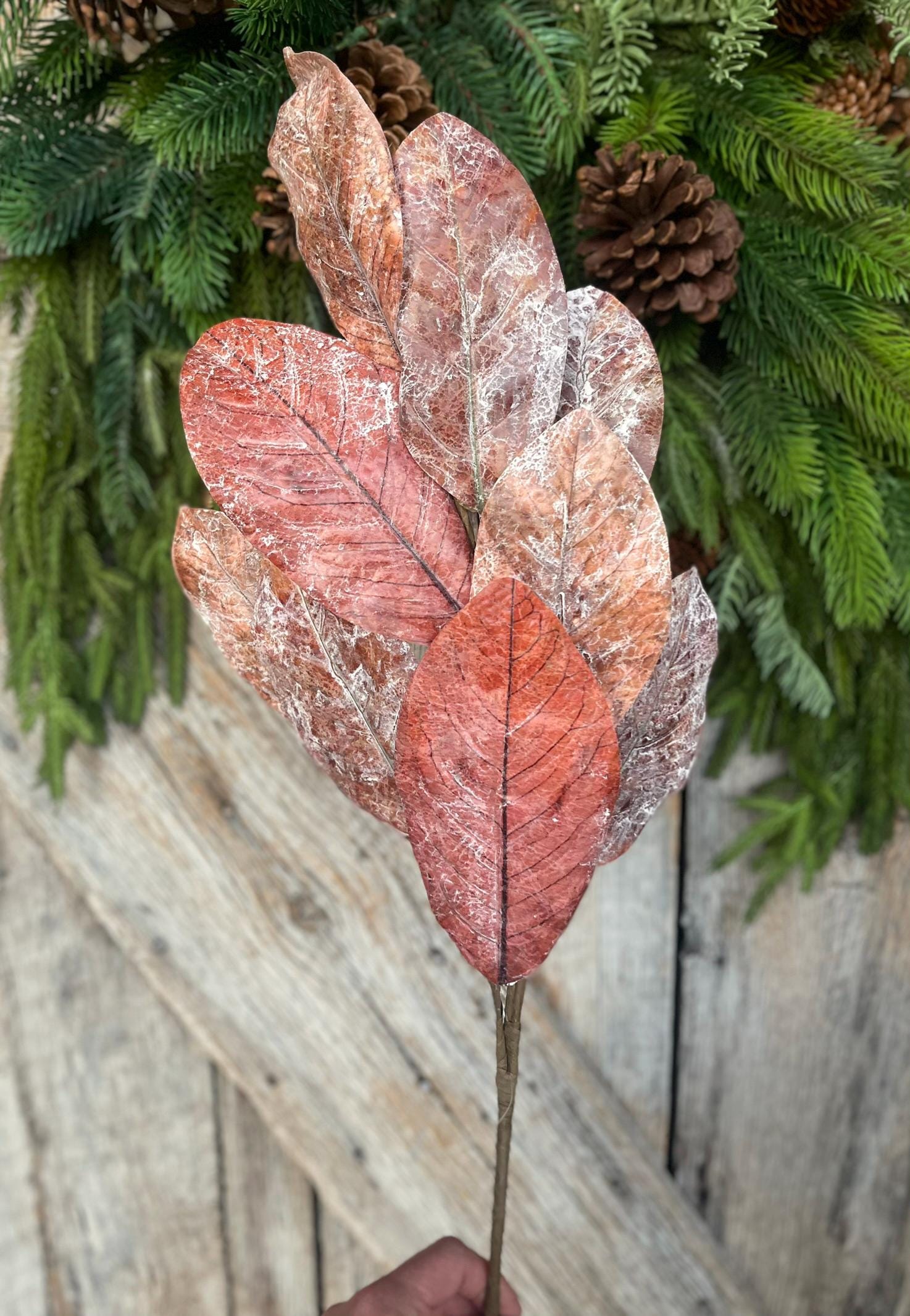 30" Fall Magnolia Leaf Spray, Distressed Magnolia Spray, Rustic Fall Spray, Fall Leaf Spray, Fall Floral Spray, Wreath Supply, 64456-BRN