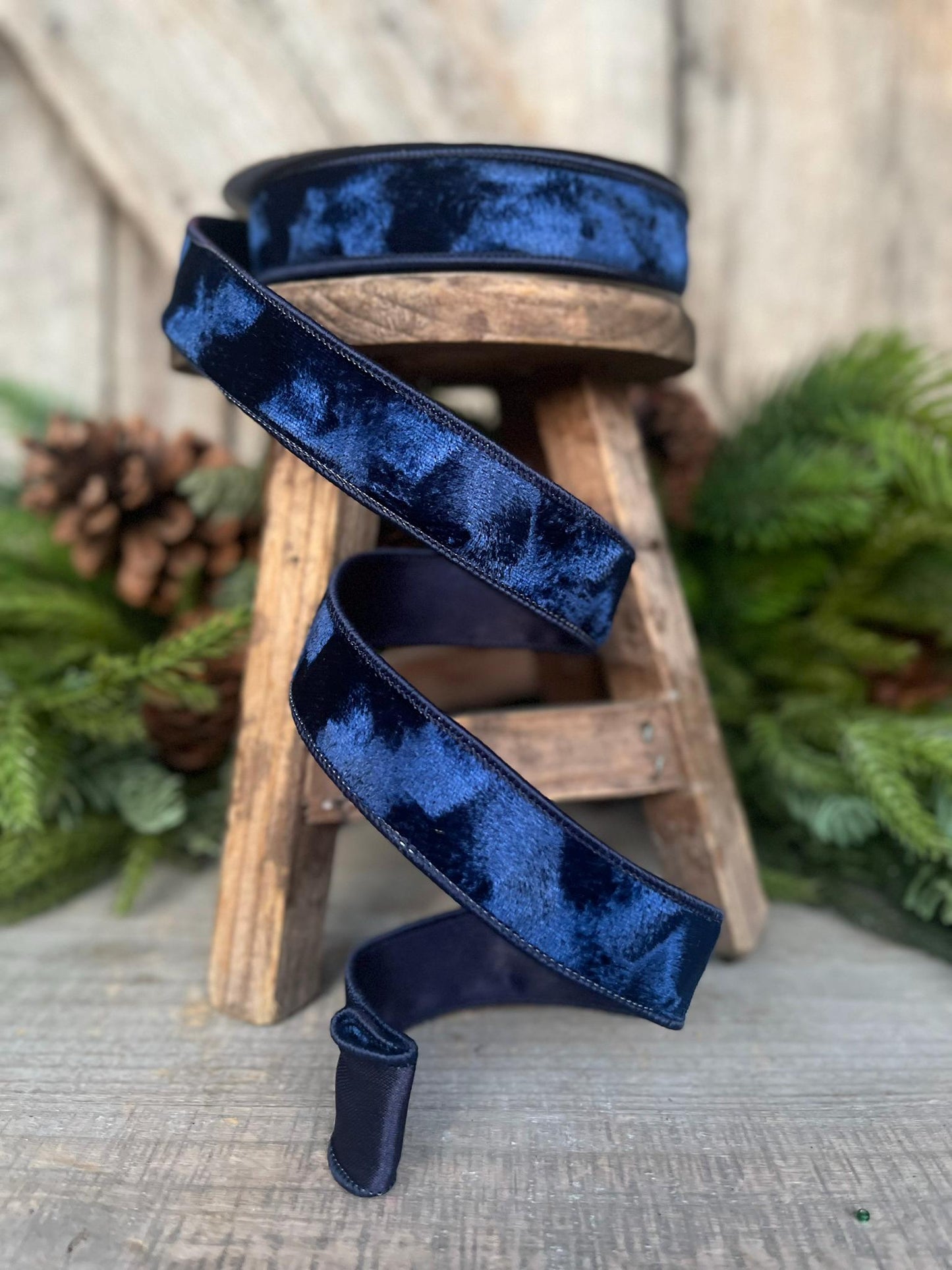 1" Navy Blue Velvet Ribbon, Silken Velvet Ribbon