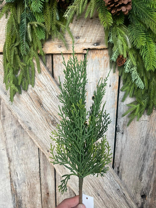 15" Cypress Pine Pick, Artificial Pine Spray, Christmas Greenery, Natural Touch Cypress Pick, Greenery, Pine Greenery, 64644