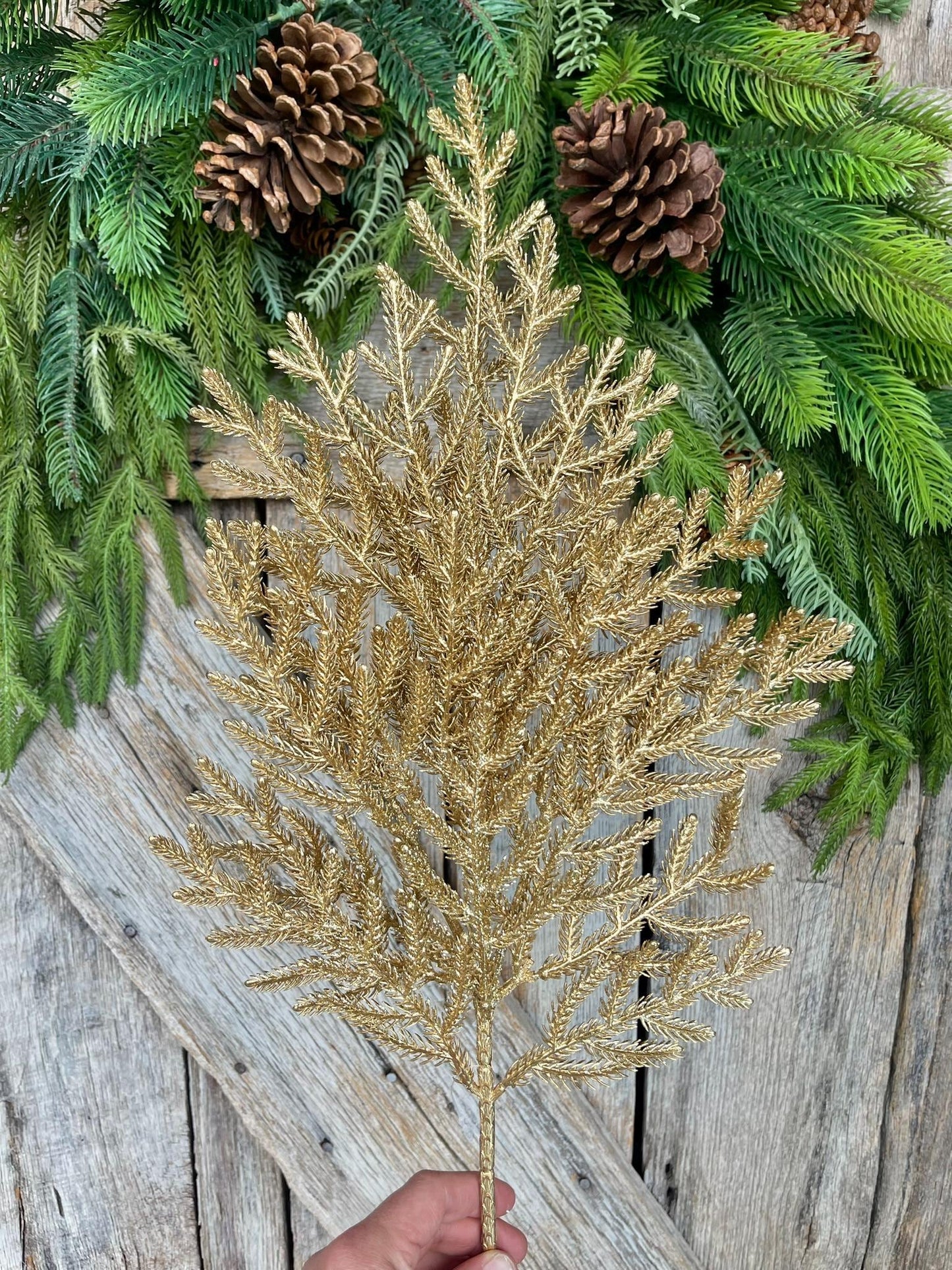 26" Gold Norfolk Pine Spray, Gold Christmas SPray, Christmas Tree Topper Spray, Gold Spray, Pine Spray, Artificial Greenery, 84362