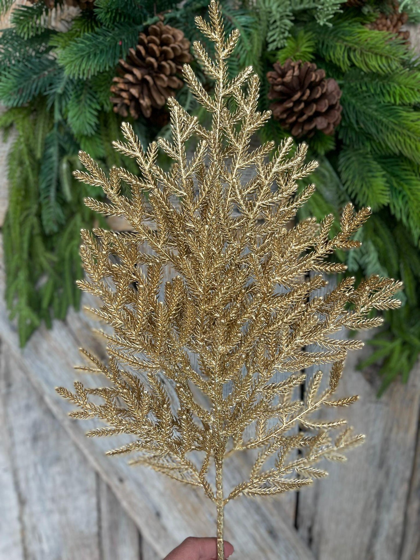 26" Gold Norfolk Pine Spray, Gold Christmas SPray, Christmas Tree Topper Spray, Gold Spray, Pine Spray, Artificial Greenery, 84362