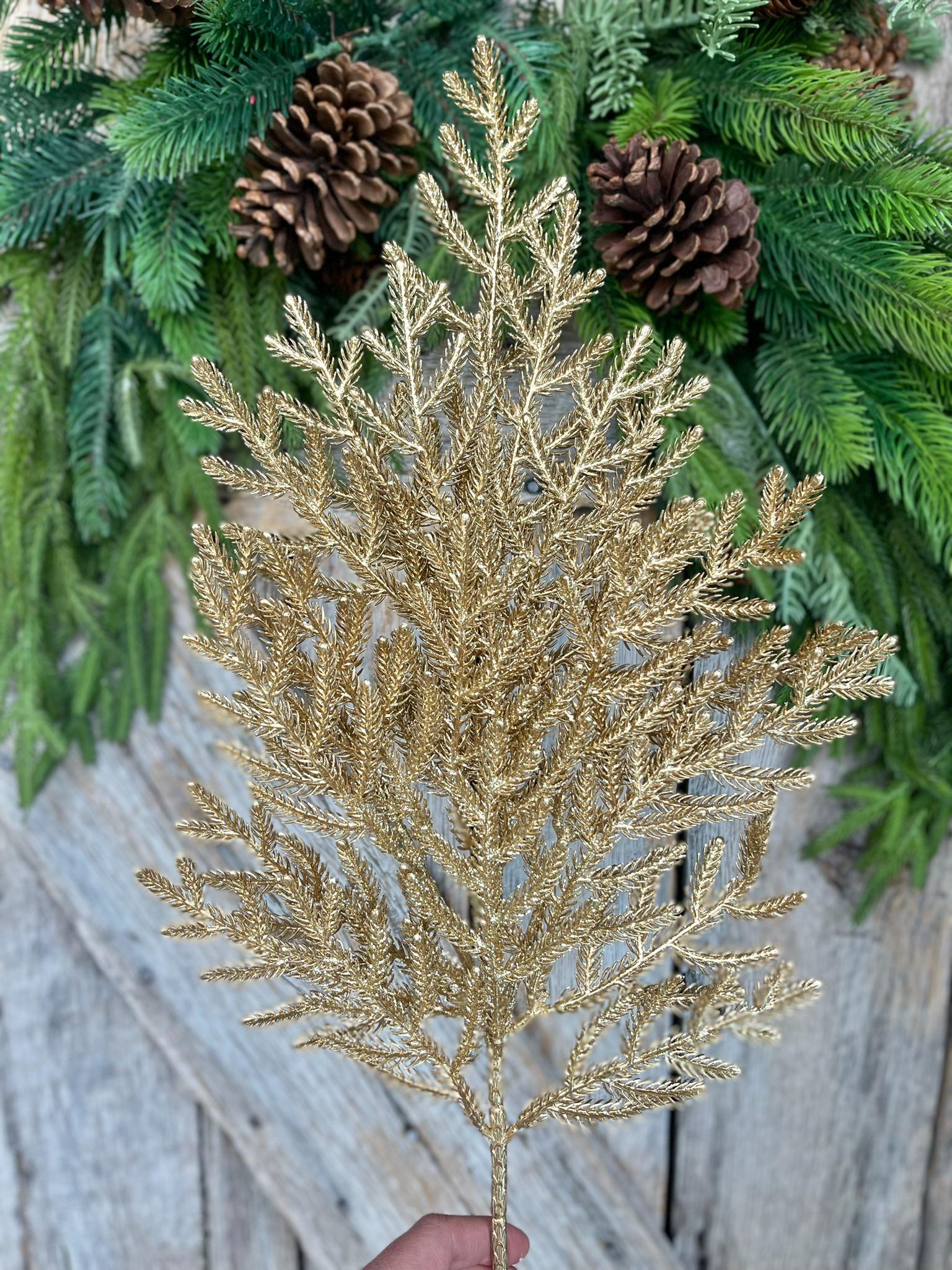 26" Gold Norfolk Pine Spray, Gold Christmas SPray, Christmas Tree Topper Spray, Gold Spray, Pine Spray, Artificial Greenery, 84362