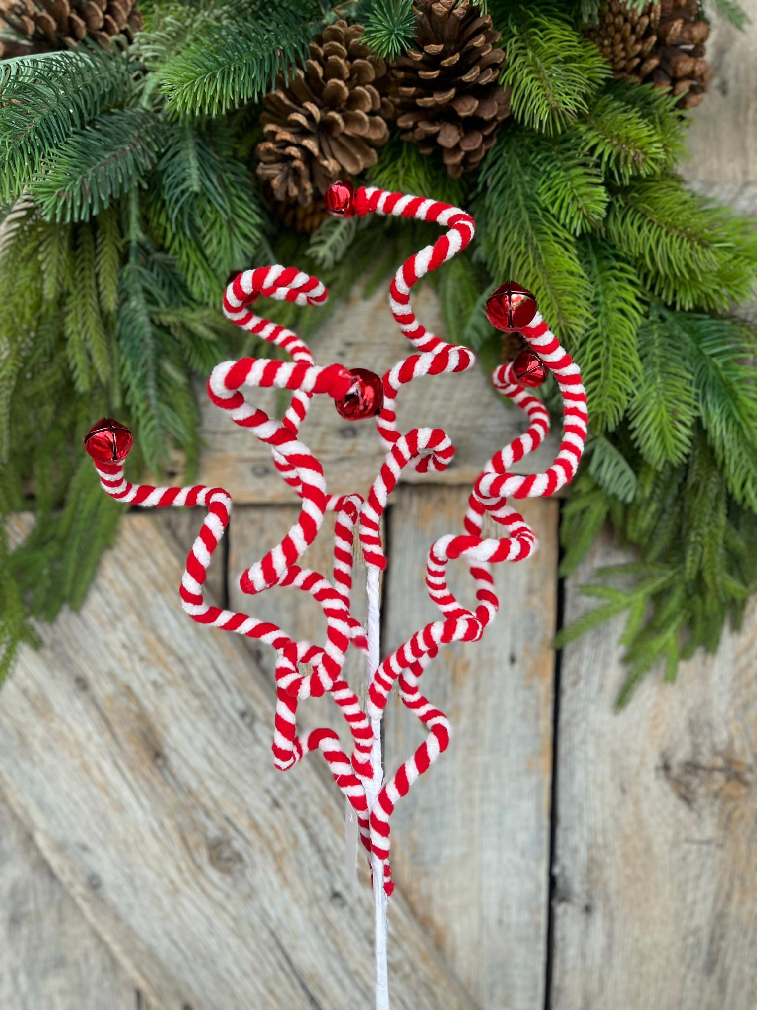 26" Peppermint Curly Spray, Red White Curly Spray, Christmas Curly Spray, Red White Swirl Spray, Christmas Pick, Christmas Tree Topper,63682