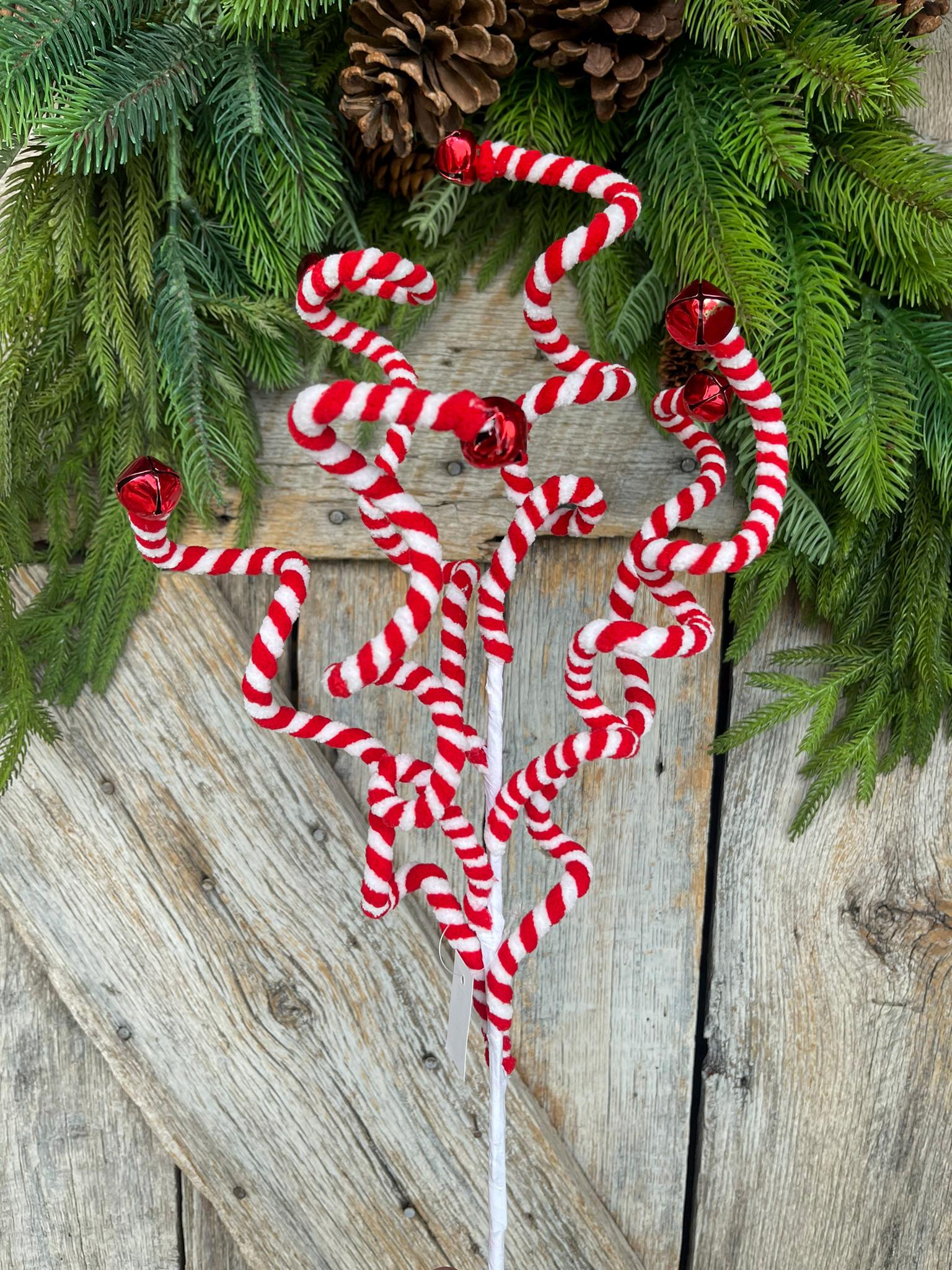 26" Peppermint Curly Spray, Red White Curly Spray, Christmas Curly Spray, Red White Swirl Spray, Christmas Pick, Christmas Tree Topper,63682