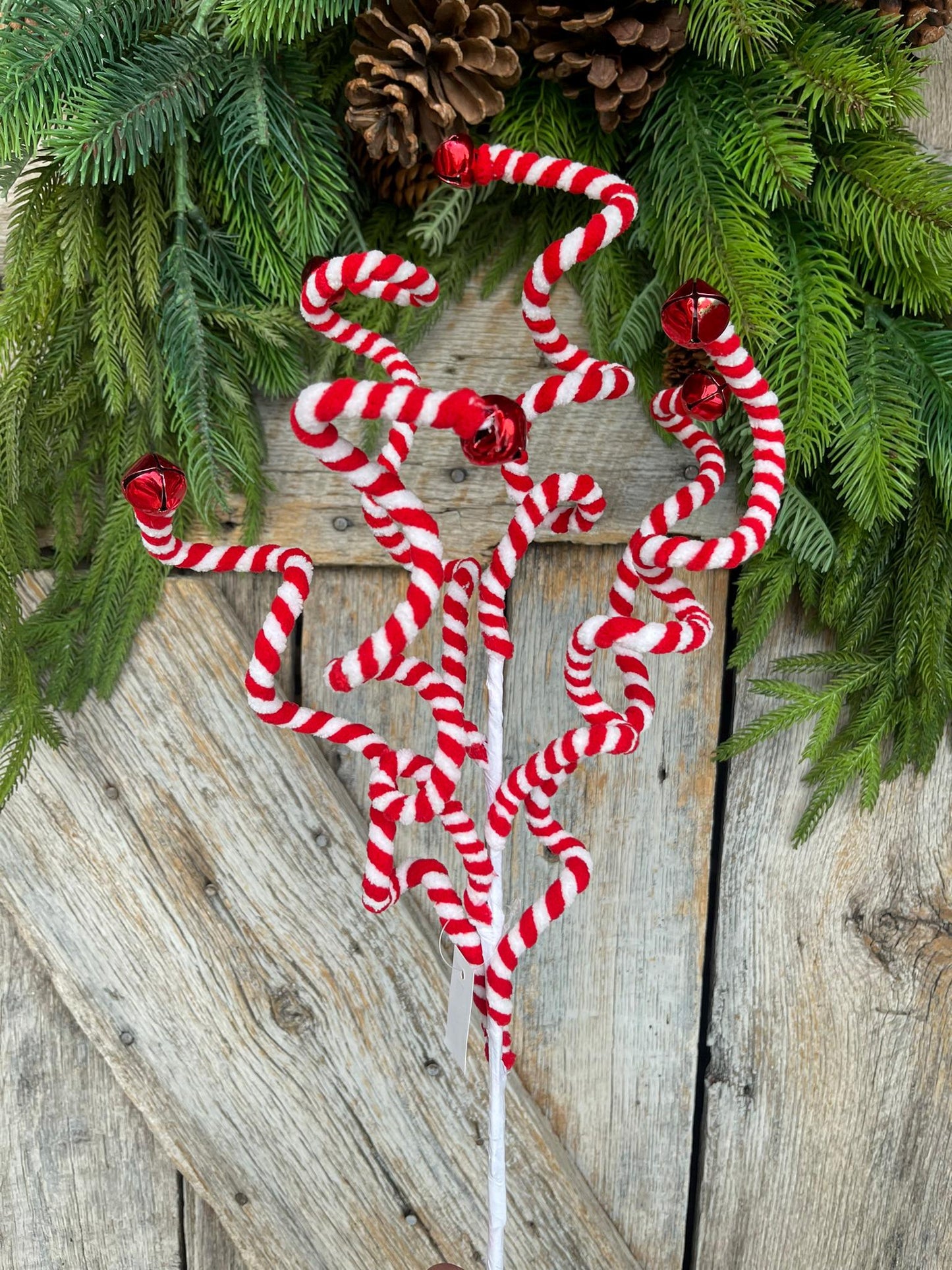 26" Peppermint Curly Spray, Red White Curly Spray, Christmas Curly Spray, Red White Swirl Spray, Christmas Pick, Christmas Tree Topper,63682