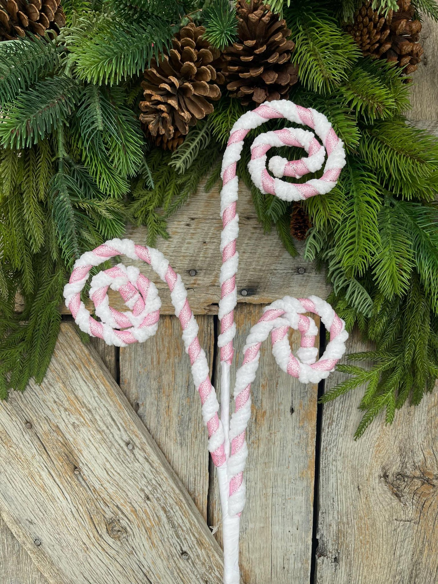 28" Pink White Curly Spray, Christmas Candy Spray, Pink White Swirl Spray, Christmas Pick, Christmas Tree Topper, Wreath Supply, 64523-PKWT