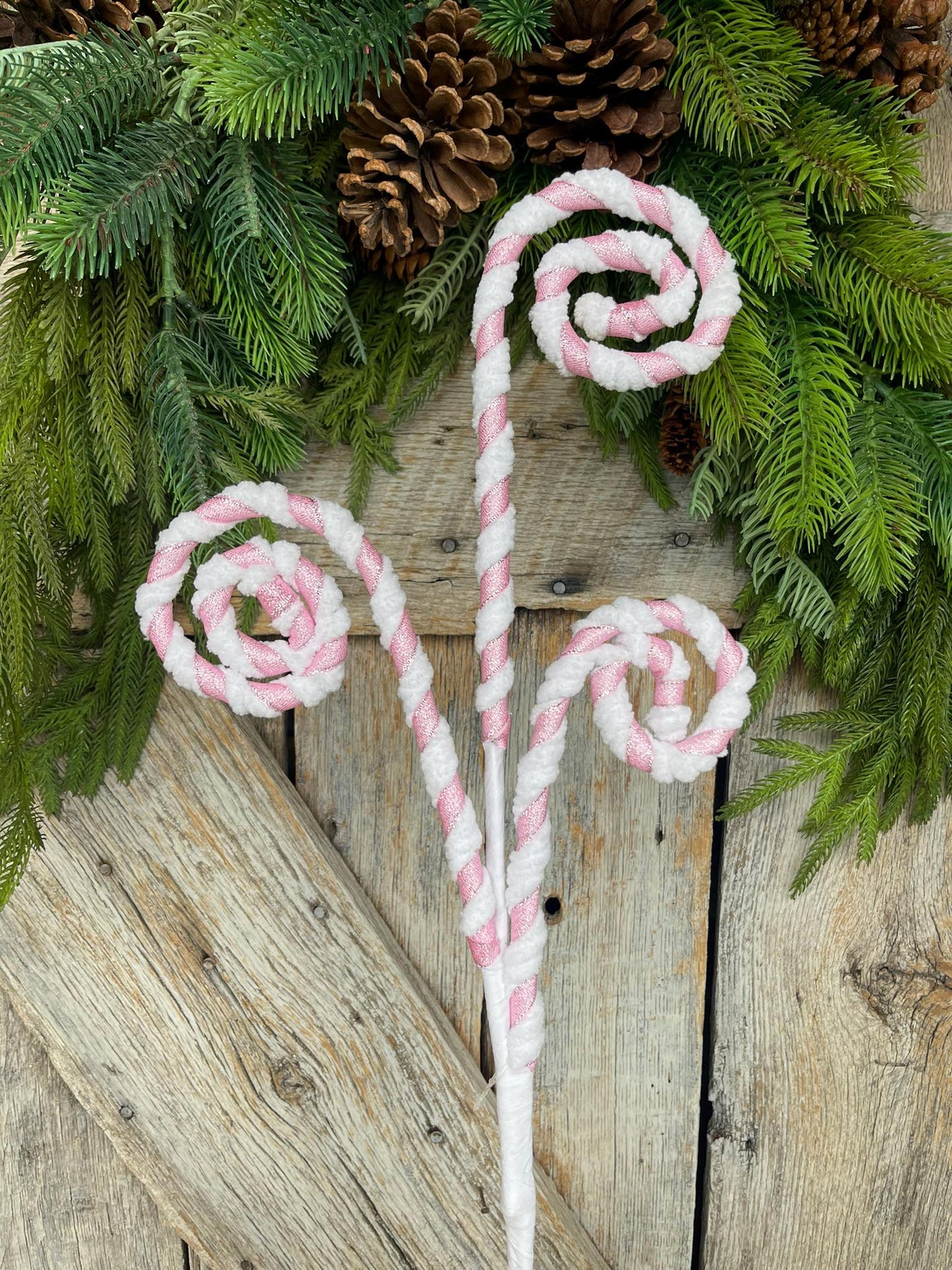 28" Pink White Curly Spray, Christmas Candy Spray, Pink White Swirl Spray, Christmas Pick, Christmas Tree Topper, Wreath Supply, 64523-PKWT