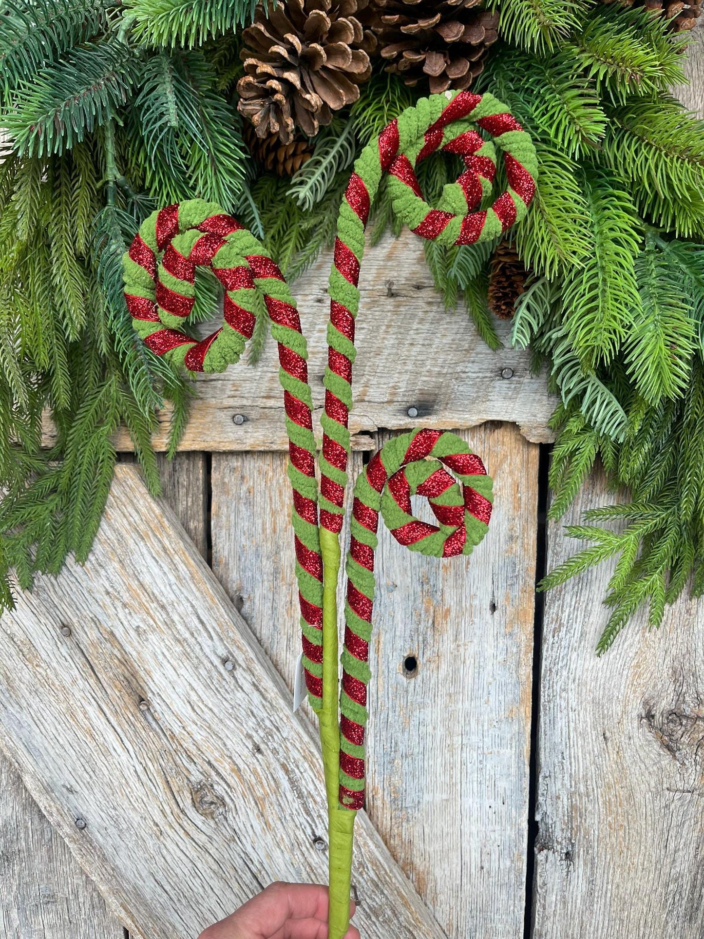 28" Red Green Curly Spray, Christmas Curly Spray