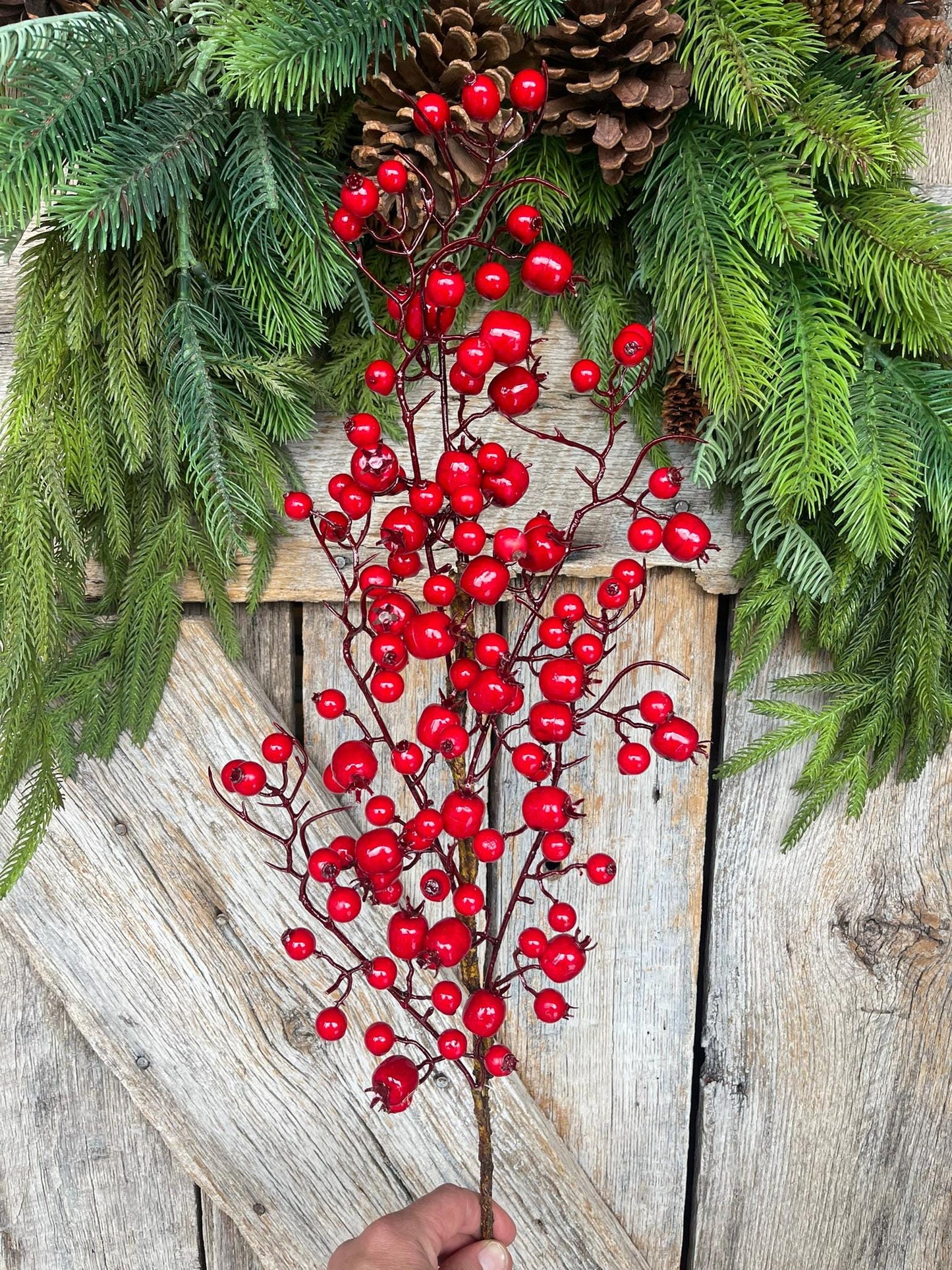 32" Red Berry Eucalyptus Pine Spray, Christmas Berry Spray, Christmas Berries, Artificial Christmas Berry Spray, 62054