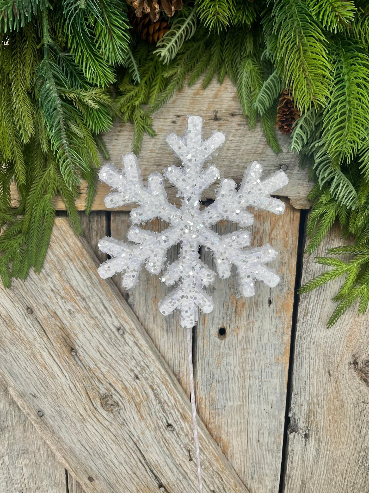 19" Snowflake Pick, Christmas Tree Spray, Snowflake Christmas Tree, Winter Spray, Tree Topper Spray, White Snowflake Spray, 32082