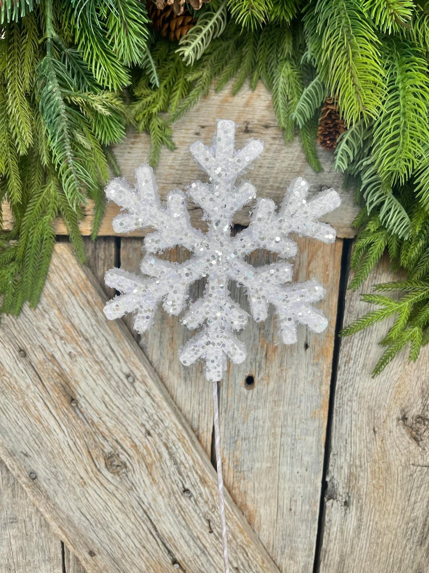 19" Snowflake Pick, Christmas Tree Spray, Snowflake Christmas Tree, Winter Spray, Tree Topper Spray, White Snowflake Spray, 32082