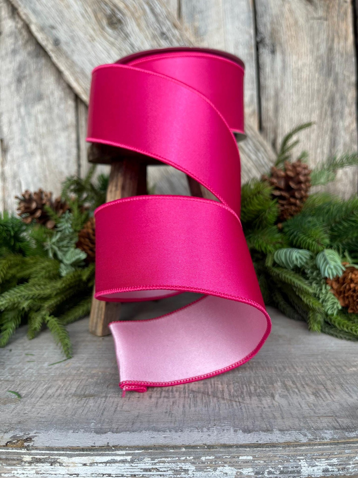 2.5" Hot Pink Light Pink Wired Satin Ribbon, Farrisilk Ribbon