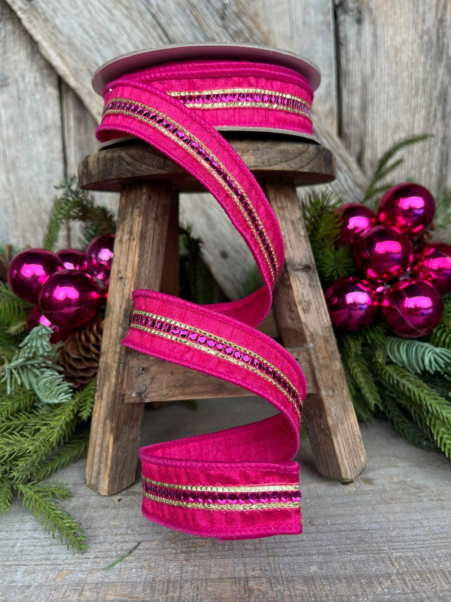 1" Hot Pink Twinkle Trim Ribbon, Farrisilk ribbon