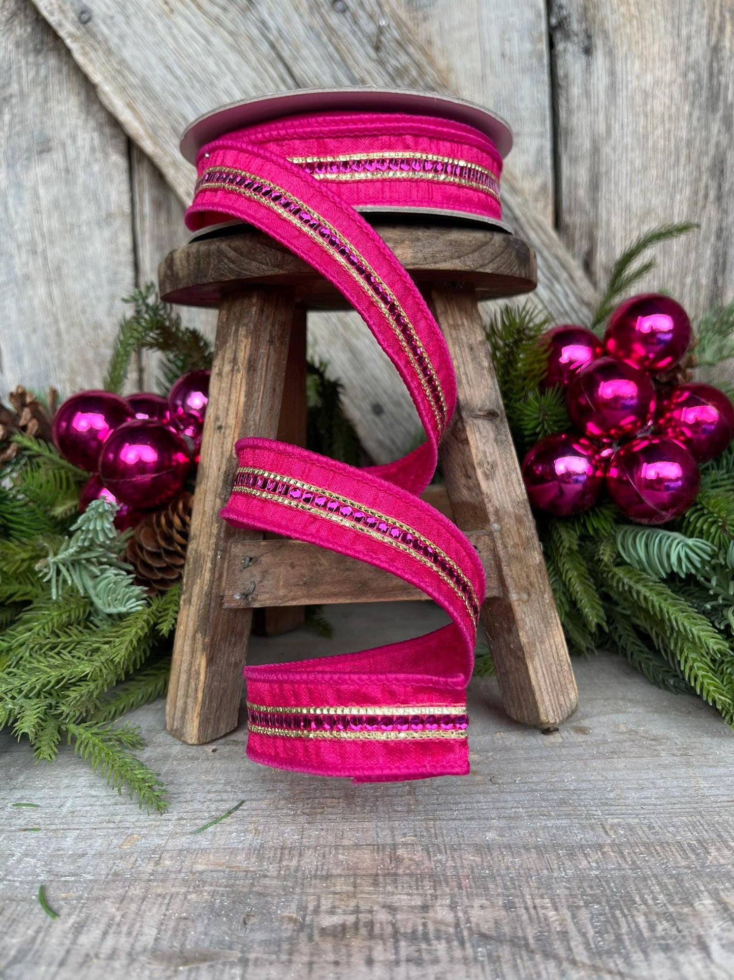 1" Hot Pink Twinkle Trim Ribbon, Farrisilk ribbon