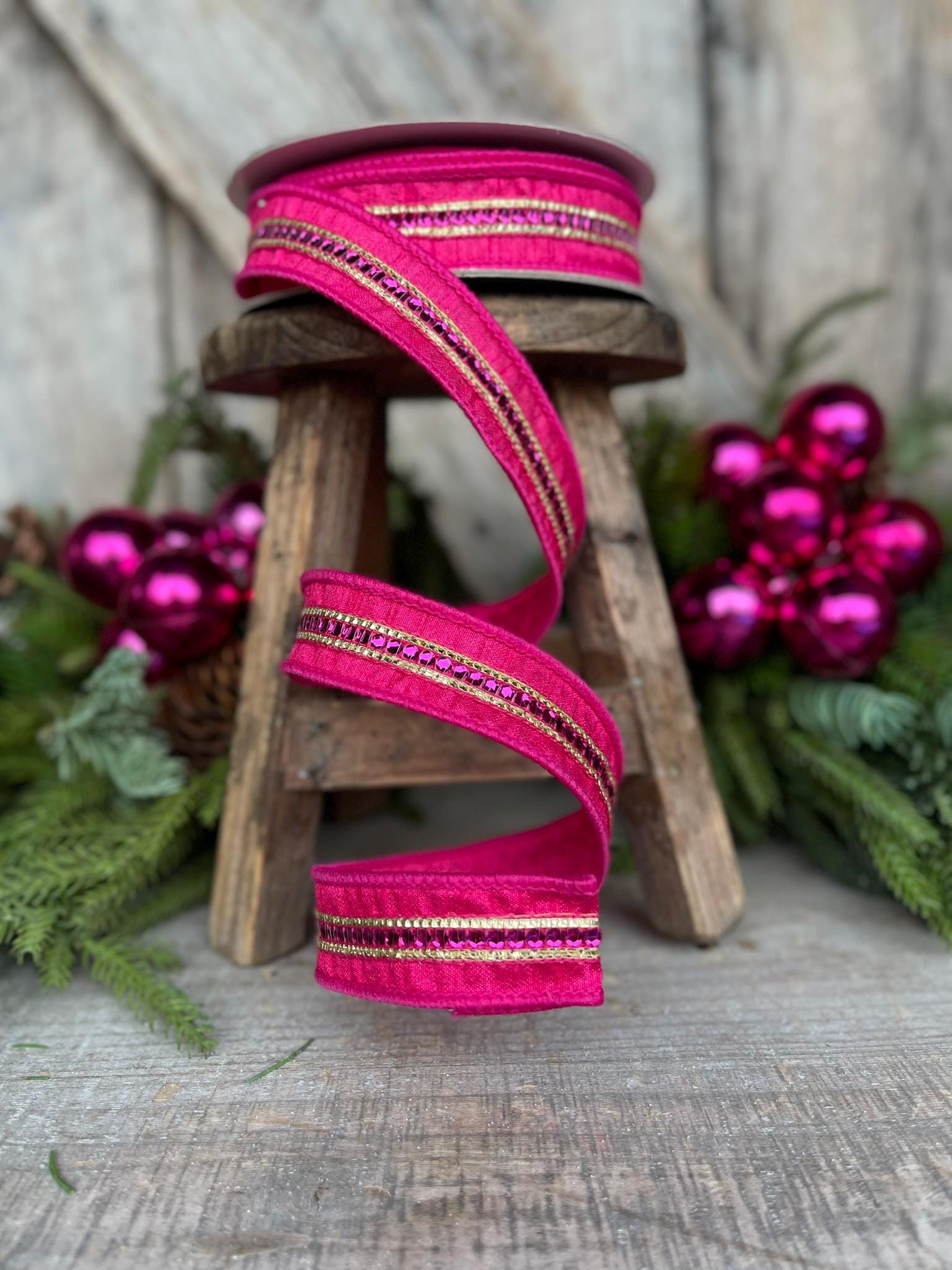 1" Hot Pink Twinkle Trim Ribbon, Farrisilk ribbon