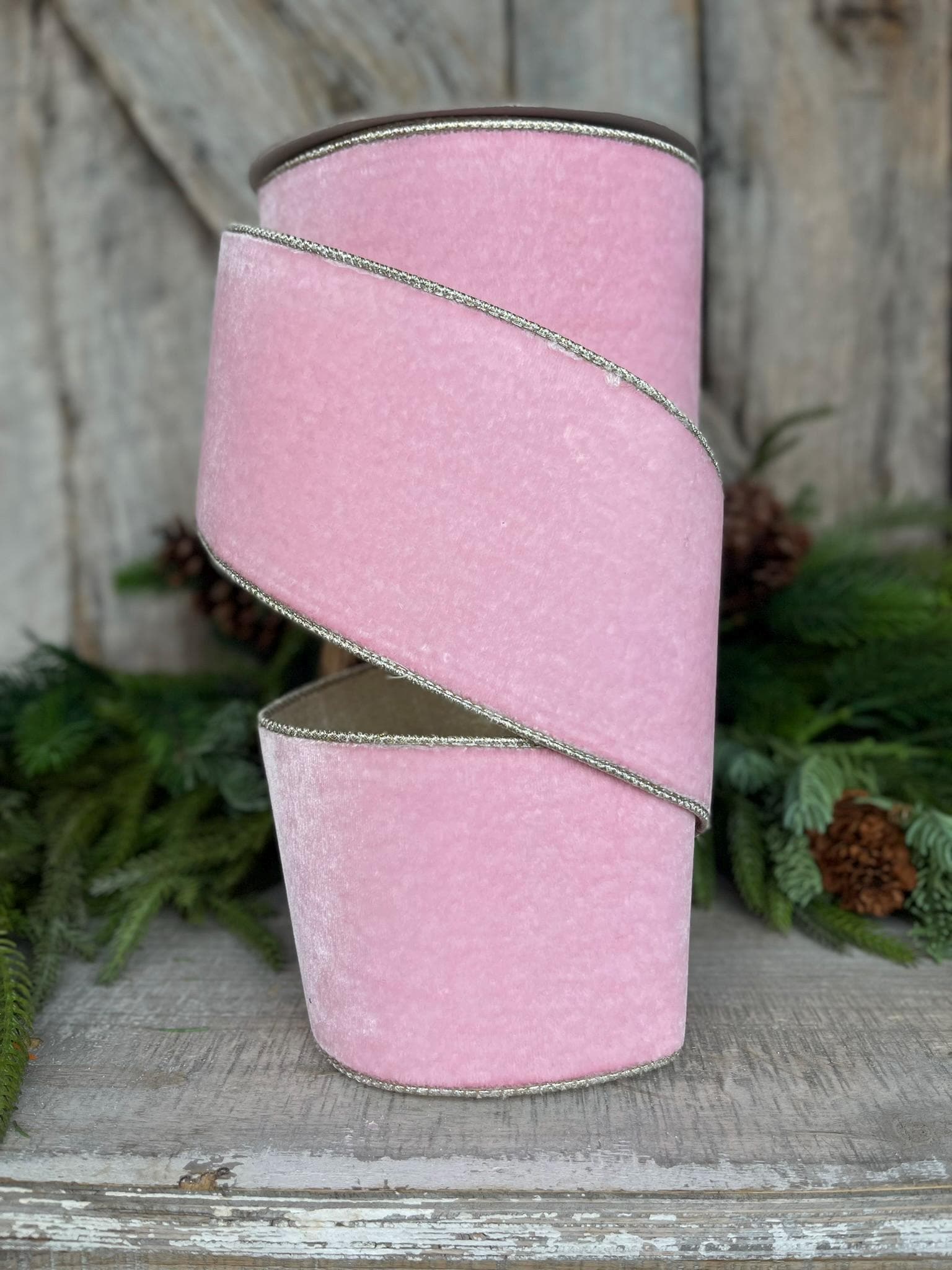 4" Baby Pink Flashy Velvet RIbbon, Pink Ribbon, Farrisilk Ribbon, Wired RIbbon, Christmas Tree RIbbon, Pink Velvet RIbbon, RG807-64