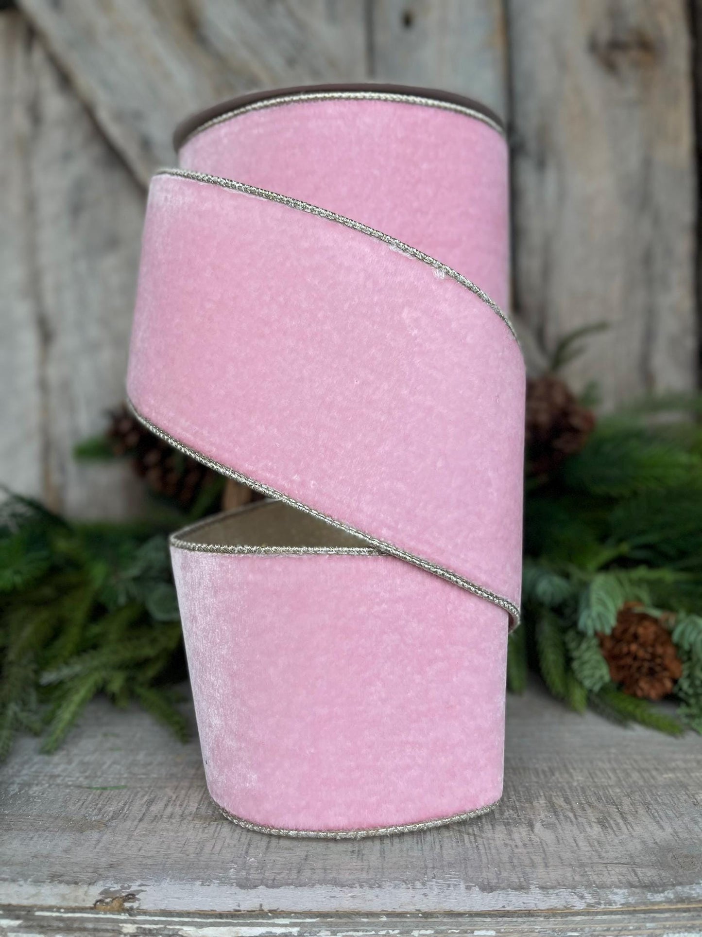 4" Baby Pink Flashy Velvet RIbbon, Pink Ribbon, Farrisilk Ribbon, Wired RIbbon, Christmas Tree RIbbon, Pink Velvet RIbbon, RG807-64