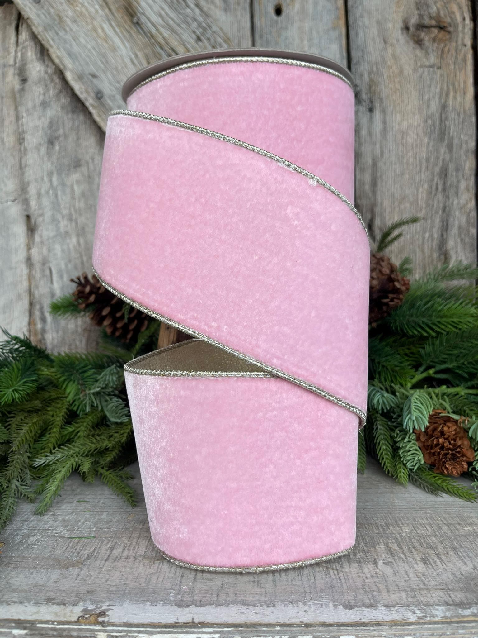 4" Baby Pink Flashy Velvet RIbbon, Pink Ribbon, Farrisilk Ribbon, Wired RIbbon, Christmas Tree RIbbon, Pink Velvet RIbbon, RG807-64