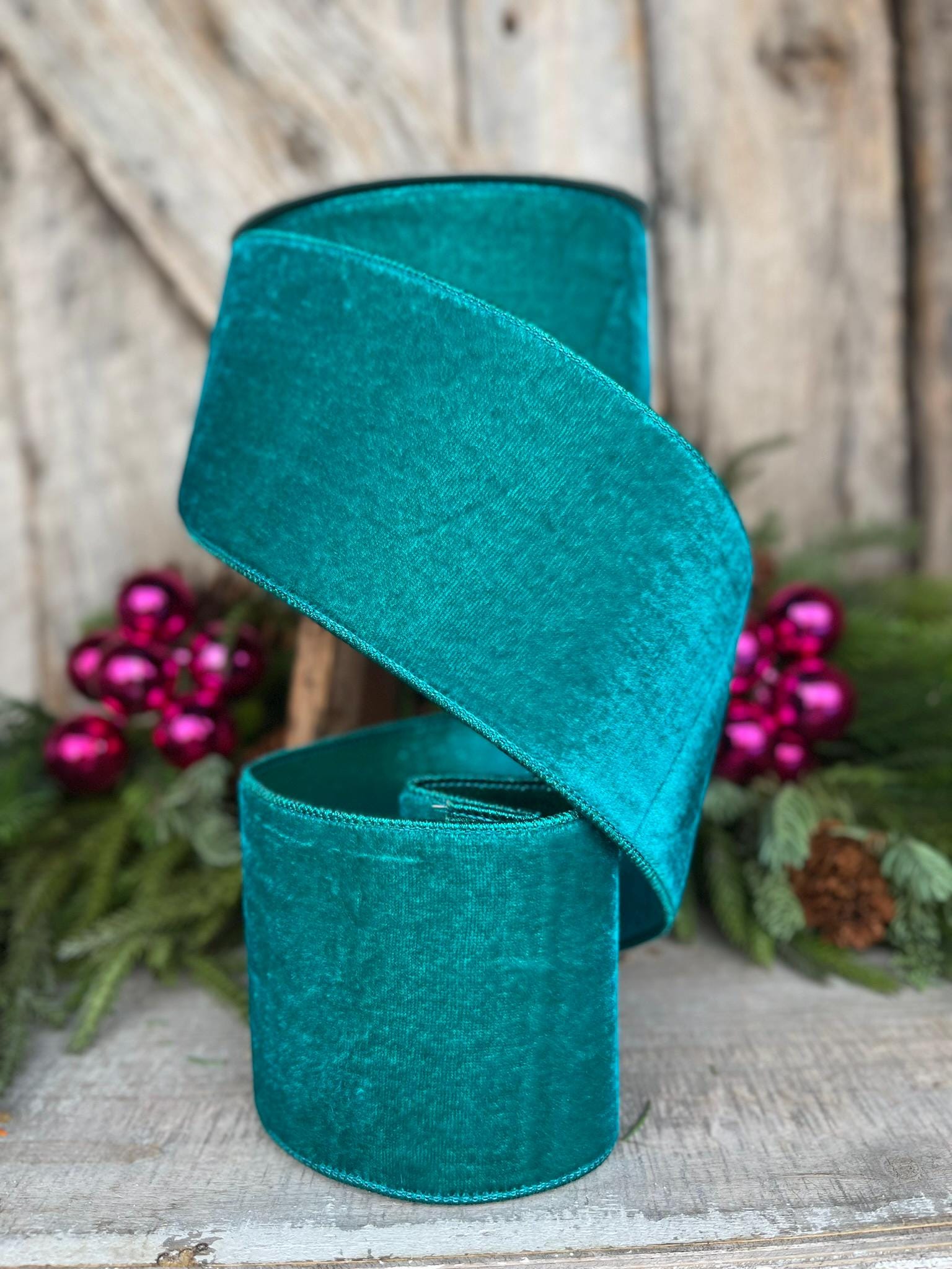 4" Teal Velvet Luster RIbbon, Farrisilk Ribbon