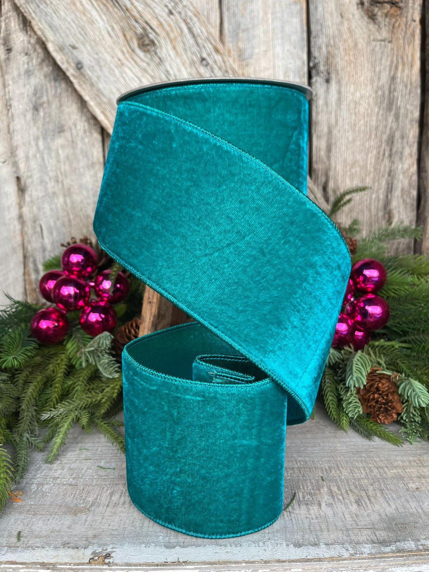 4" Teal Velvet Luster RIbbon, Farrisilk Ribbon