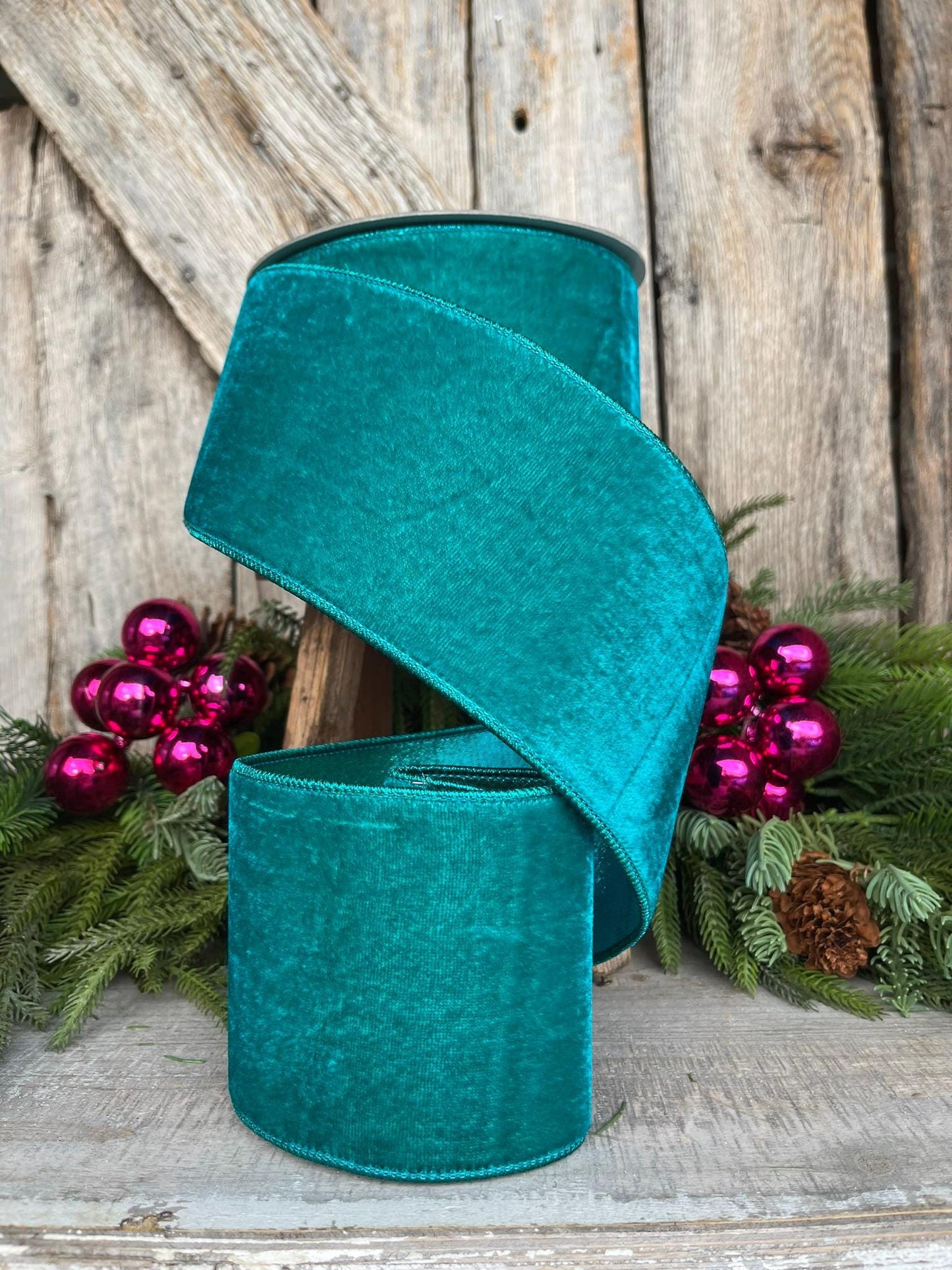 4" Teal Velvet Luster RIbbon, Farrisilk Ribbon