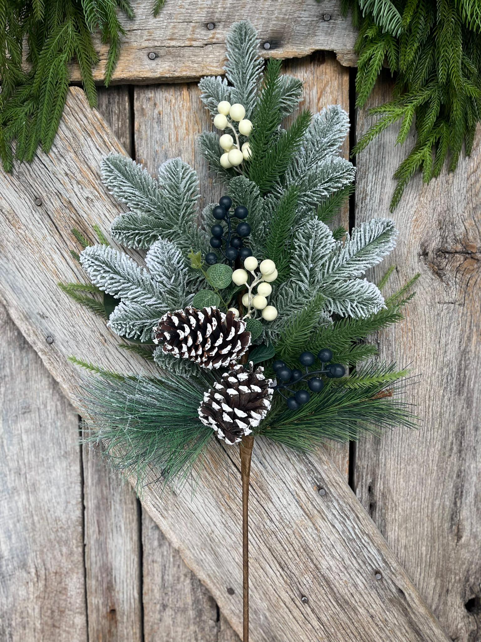 30" Mixed Pinecone Spray, Winter Pine Spray