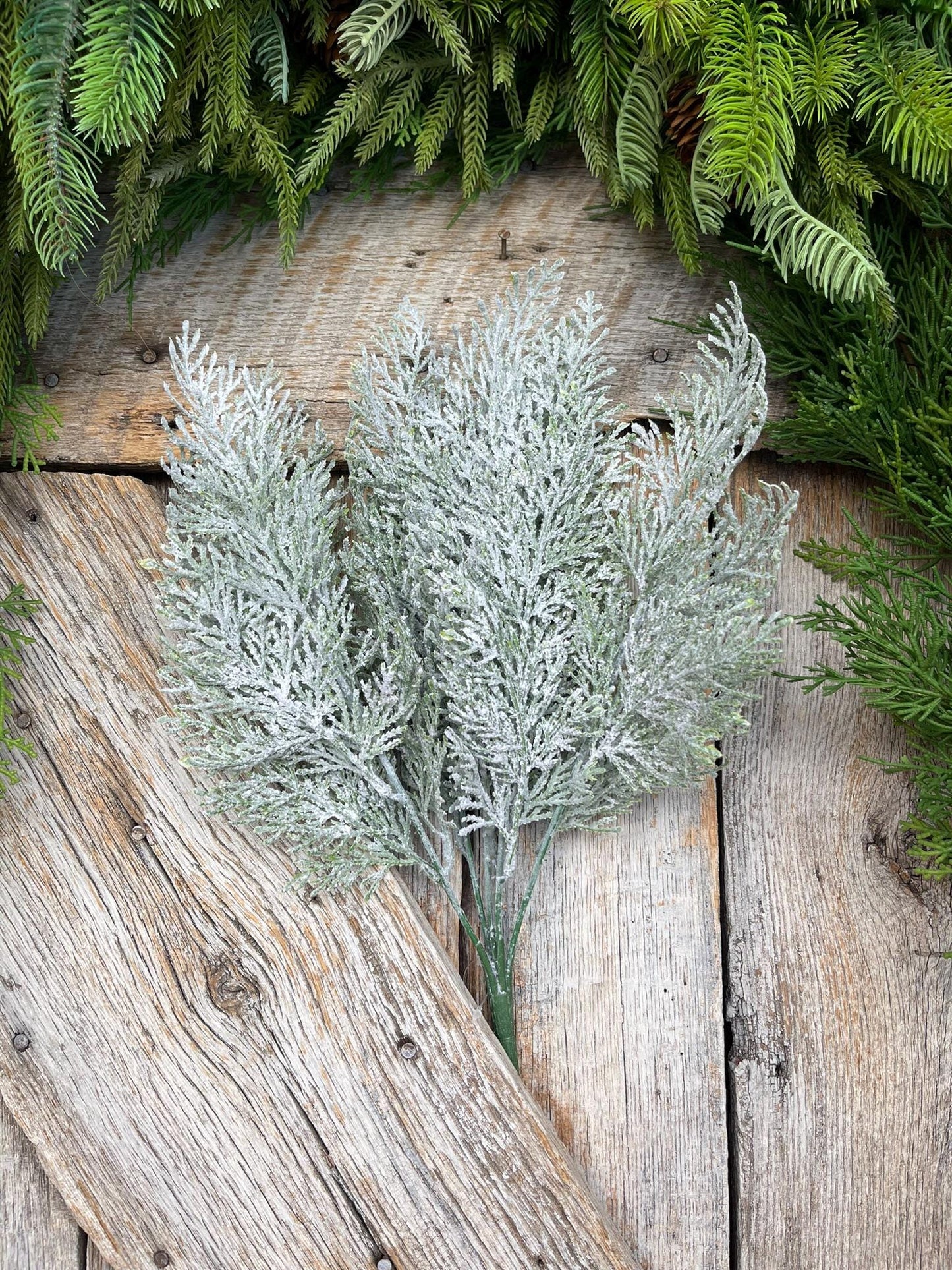 18" Frosted Cypress Pine Bush, Frosted Pine Bush, Artificial pine spray, Christmas greenery, Christmas spray, Christmas pine, 83611