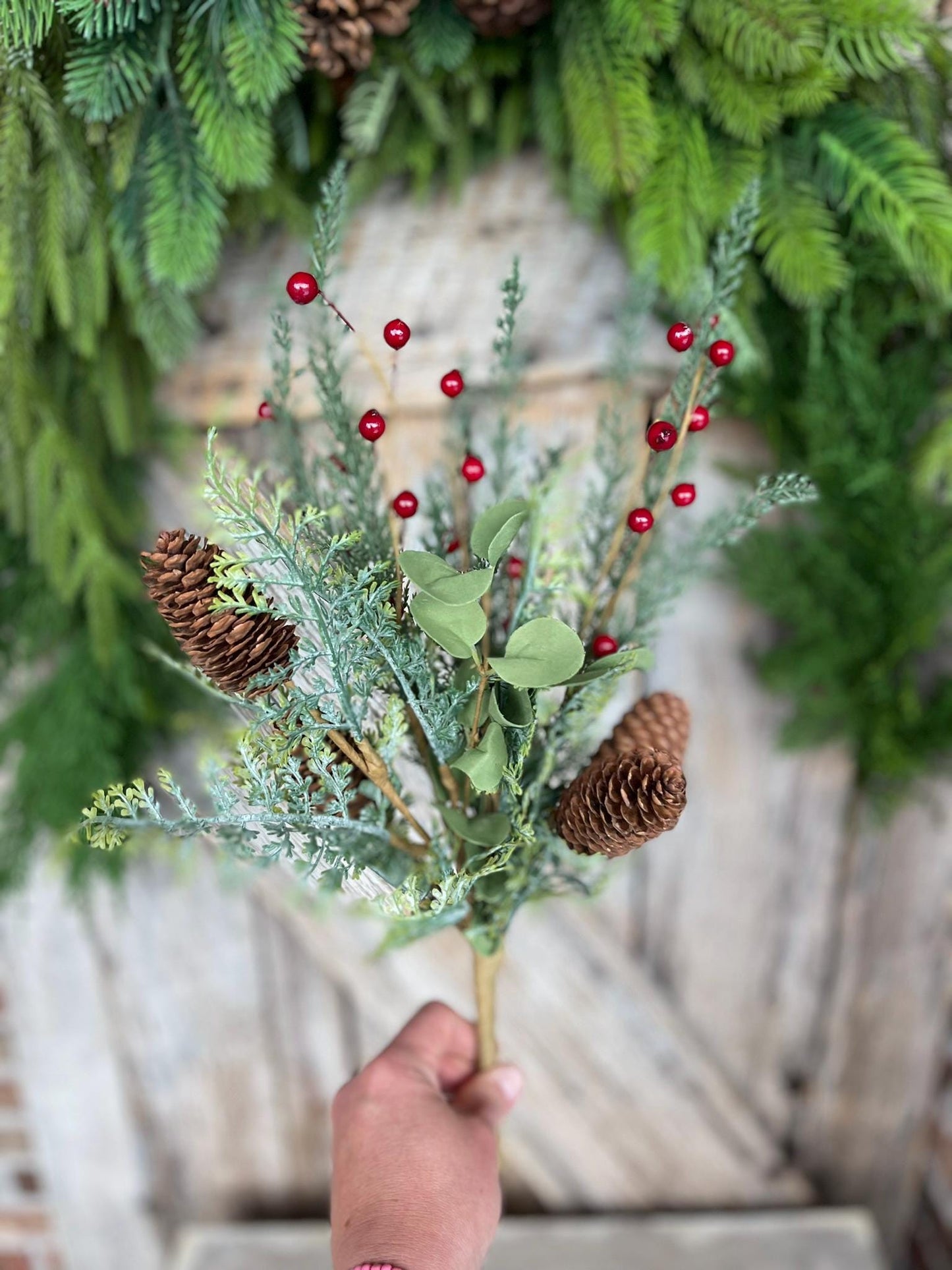 18" Mixed Pinecone Spray, Winter Pine Spray, Artificial Pine, Christmas Greenery, Faux Pine Spray, Pine Bush, 64306