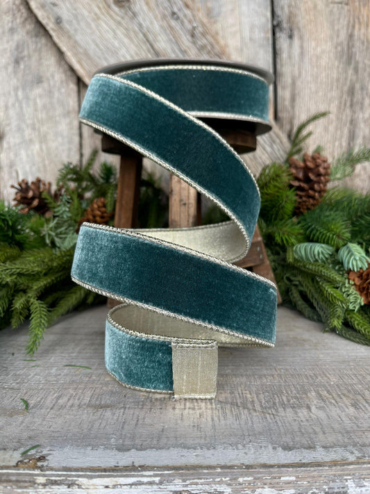 1.5" Teal Celadon Flashy Velvet Ribbon, Farrisilk ribbon, Christmas Velvet, Teal Ribbon, Christmas Ribbon, RG073-75